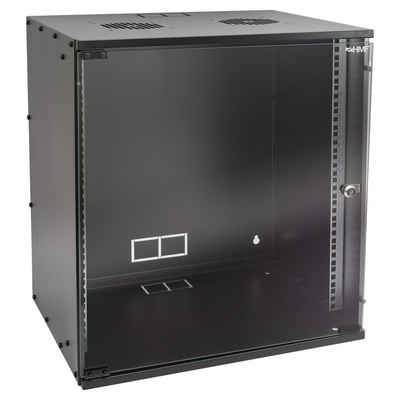 HMF Serverschrank 19 Zoll, 12 HE, Netzwerkschrank, unmontiert, 51 x 40 x 58 cm, Schwarz