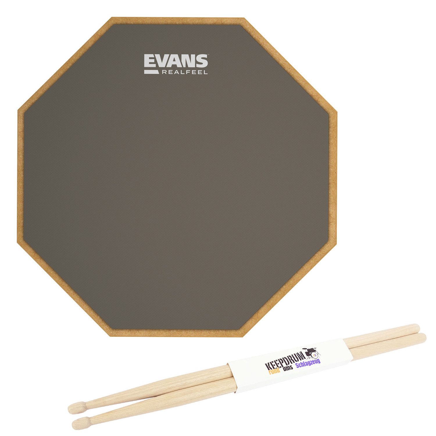Evans Schlagzeug Evans RF-12G Practice-Pad Übungspad 12 mit Schlagzeugstöcken 5A, Evans Übungspad