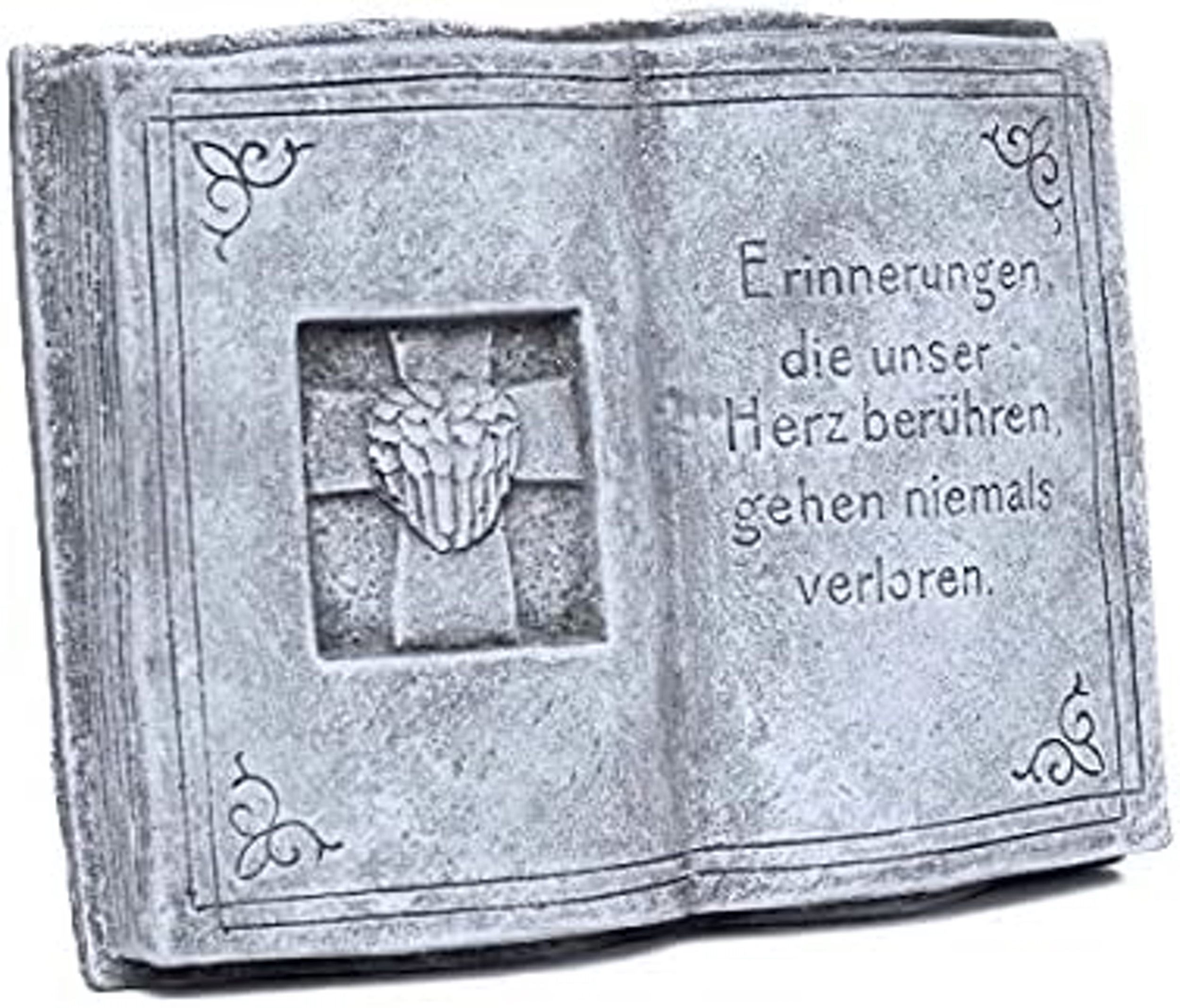 Stone and Style Gartenfigur Frostfester Grabschmuck Buch "Erinnerungen die unser Herz berühren"