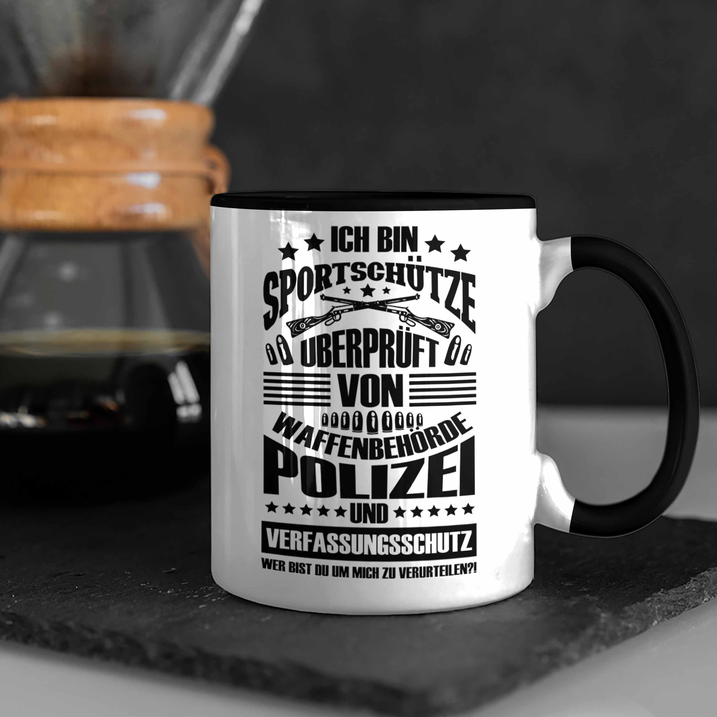 Geschenk Lustige Sportschützen Tasse für Trendation Schießen-Tasse Ich Schwarz Sportschütze Bin