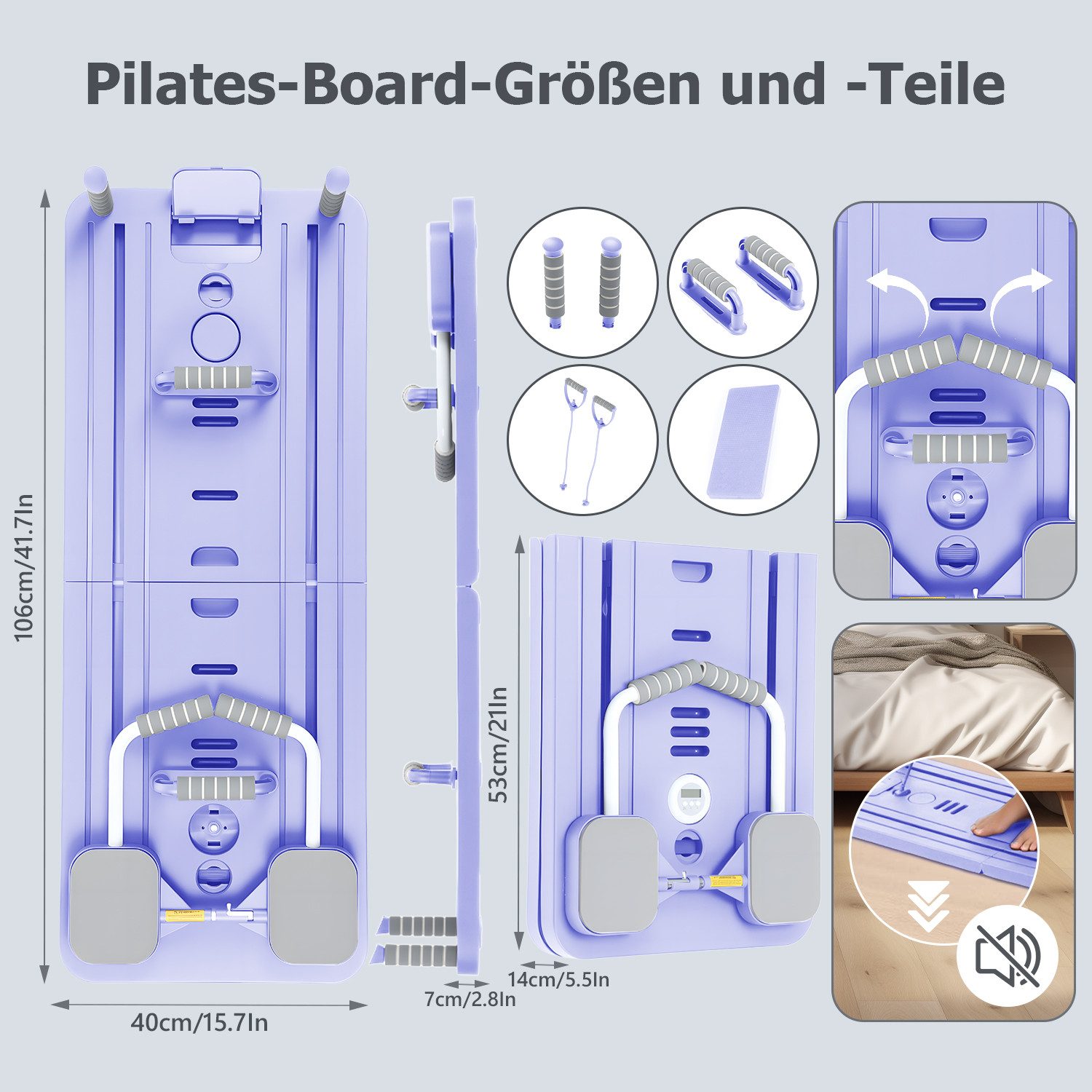 oyajia Ganzkörpertrainer Faltbare Pilates-Fitnessboard, Multifunktionale Trainingsplattform, (Mit Widerstandsbändern, Griffen & Fußstützen für Vielseitige Übungen, 11-tlg., Inklusive Yoga-Pad & Timer – ideal für Home-Workout & Core-Training), Rutschfestes Material, Kompakt Verstaubar & Komfortables Handling