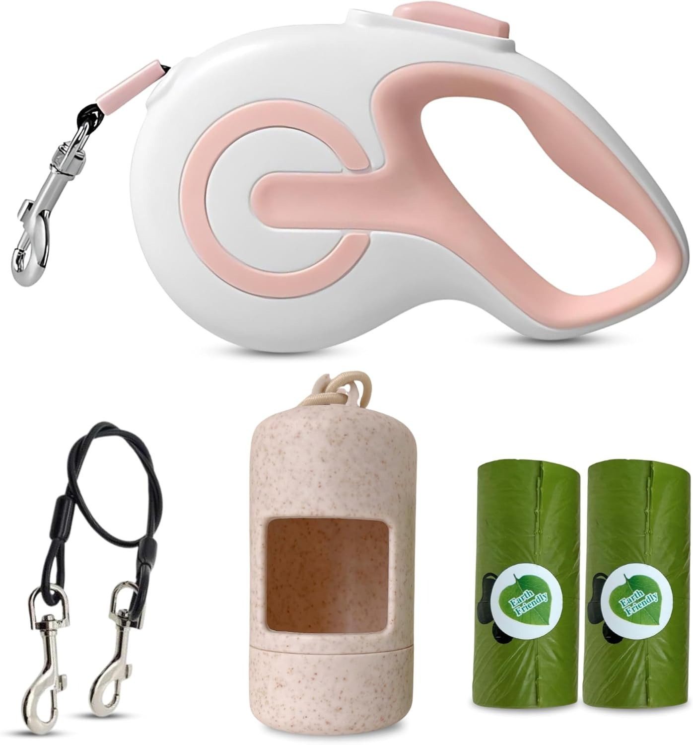Kityhome Hundeleine 16FT (5m) Rollleine für Hunde, Kausicher-Bis 40kg, Leichtlaufend-Weiß, (Freilauf ohne Knoten, Einfache Einhand-Bedienung), Kein Verheddern & 360°