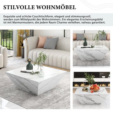 Sweiko Couchtisch, Trapezförmiger Couchtisch mit 2 Schubladen, marmorfurniert, 70*70*37cm