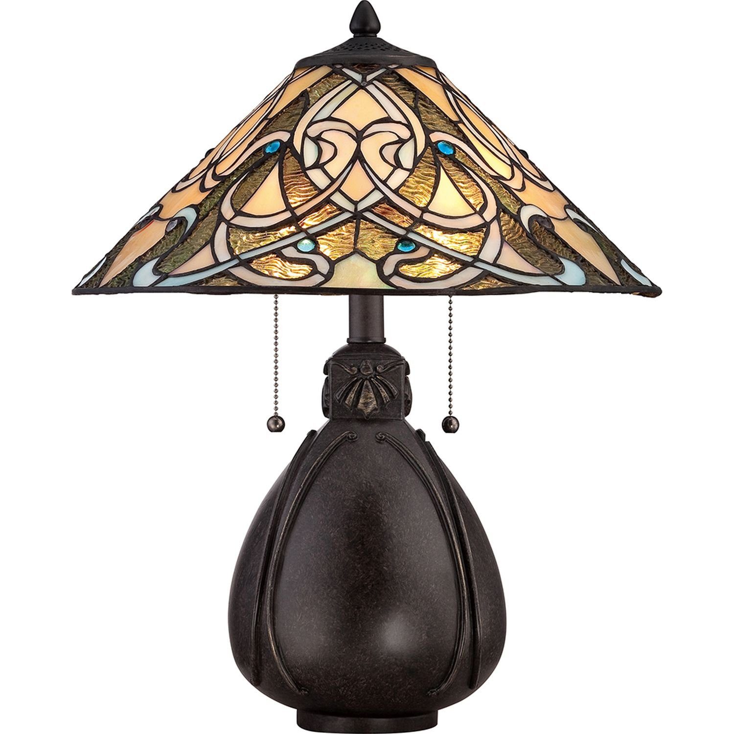 Licht-Erlebnisse Nachttischlampe ETERNO 5, ohne Leuchtmittel, Tischleuchte E27 49,5 cm Gelb Bronze Glas Metall Tiffany Stil