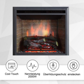 RICHEN Elektrokamin Calida, Einbaukamin mit Heizung 2000W, Einbaukamin 3D-Flammeneffekt Knister-Sound 2000W