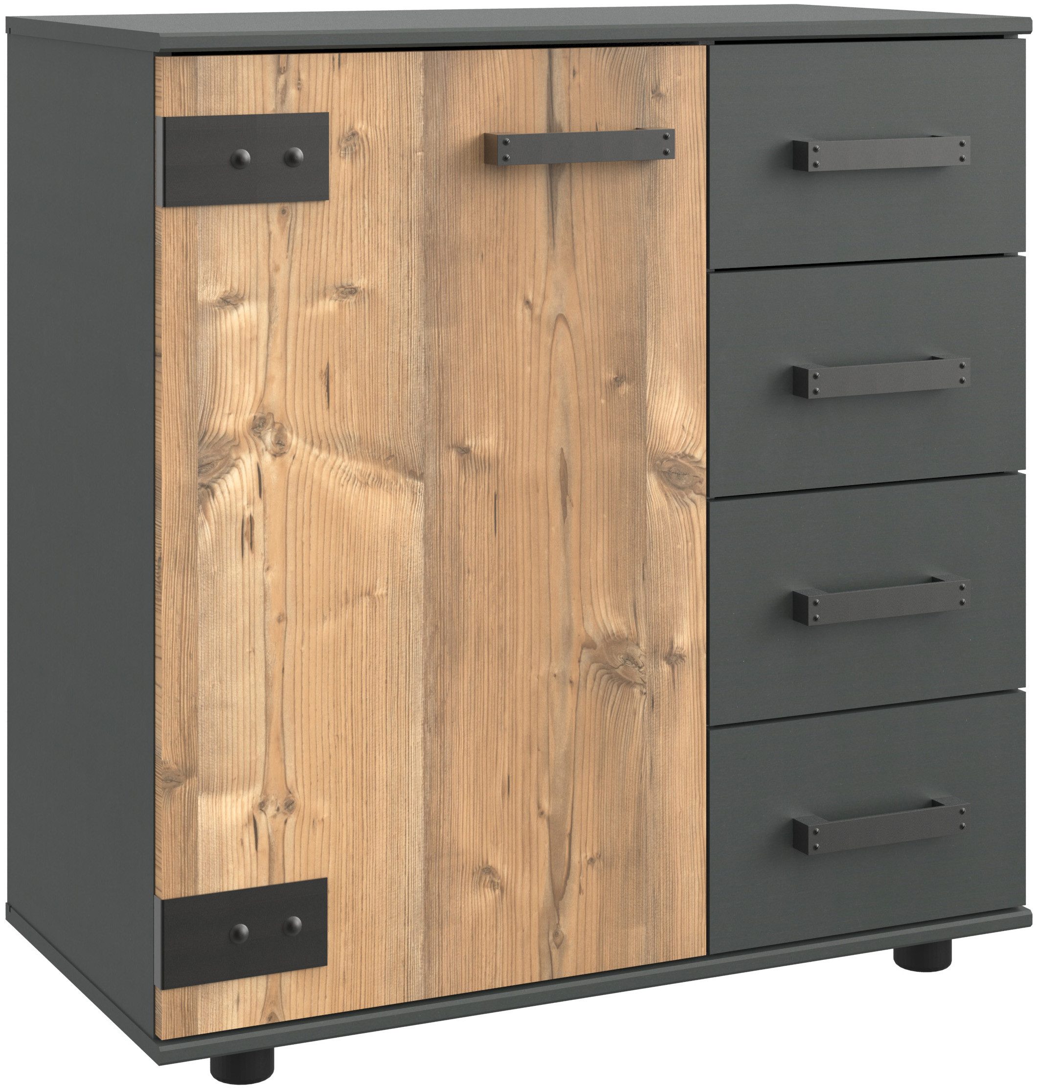 Wimex Kombikommode Stockholm, Schrank Made in Germany, rustikale Optik Industrial-Look, 1-türig mit 4 Schubladen, 81/41/83 cm