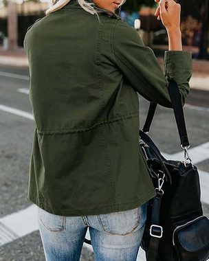 RUZU UG Anorak Damen Übergangsjacke Stehkragen Mehr Taschen Utility Jacket Leicht (1-St)