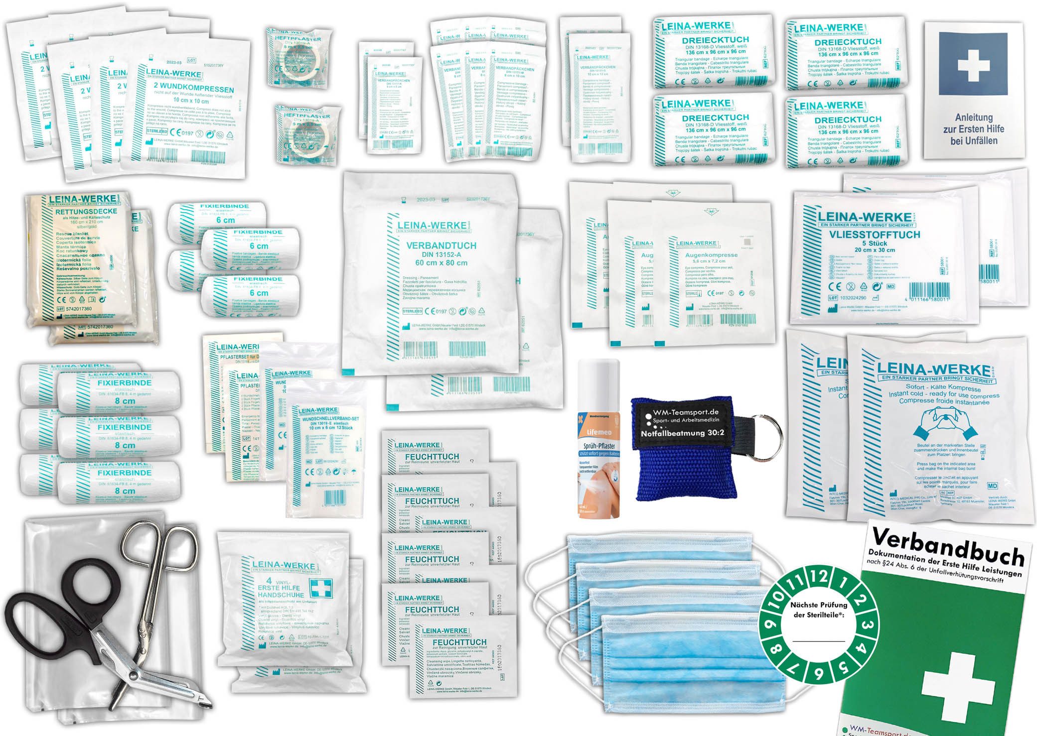 WM-Teamsport Erste-Hilfe-Set Set Erste-Hilfe DIN 13169 PLUS 3 mit Beatmungshilfe + Sprühpflaster
