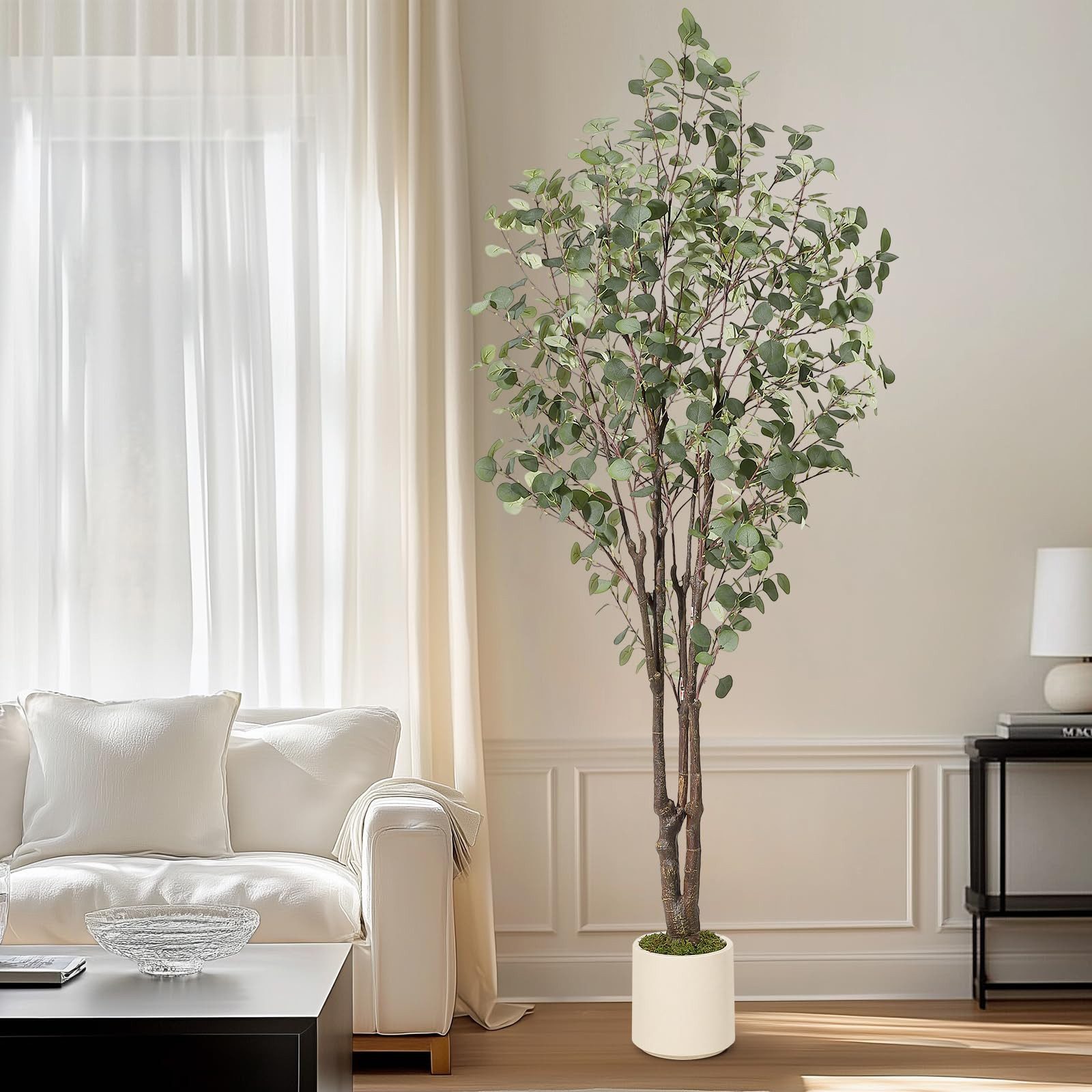 Kunstbaum mit LED Lichtern & Fernbedienung, 8 Lichtmodi Eukalyptusbaum, GarveeMore, Höhe 150 cm, im Topf, für Innen und Außen