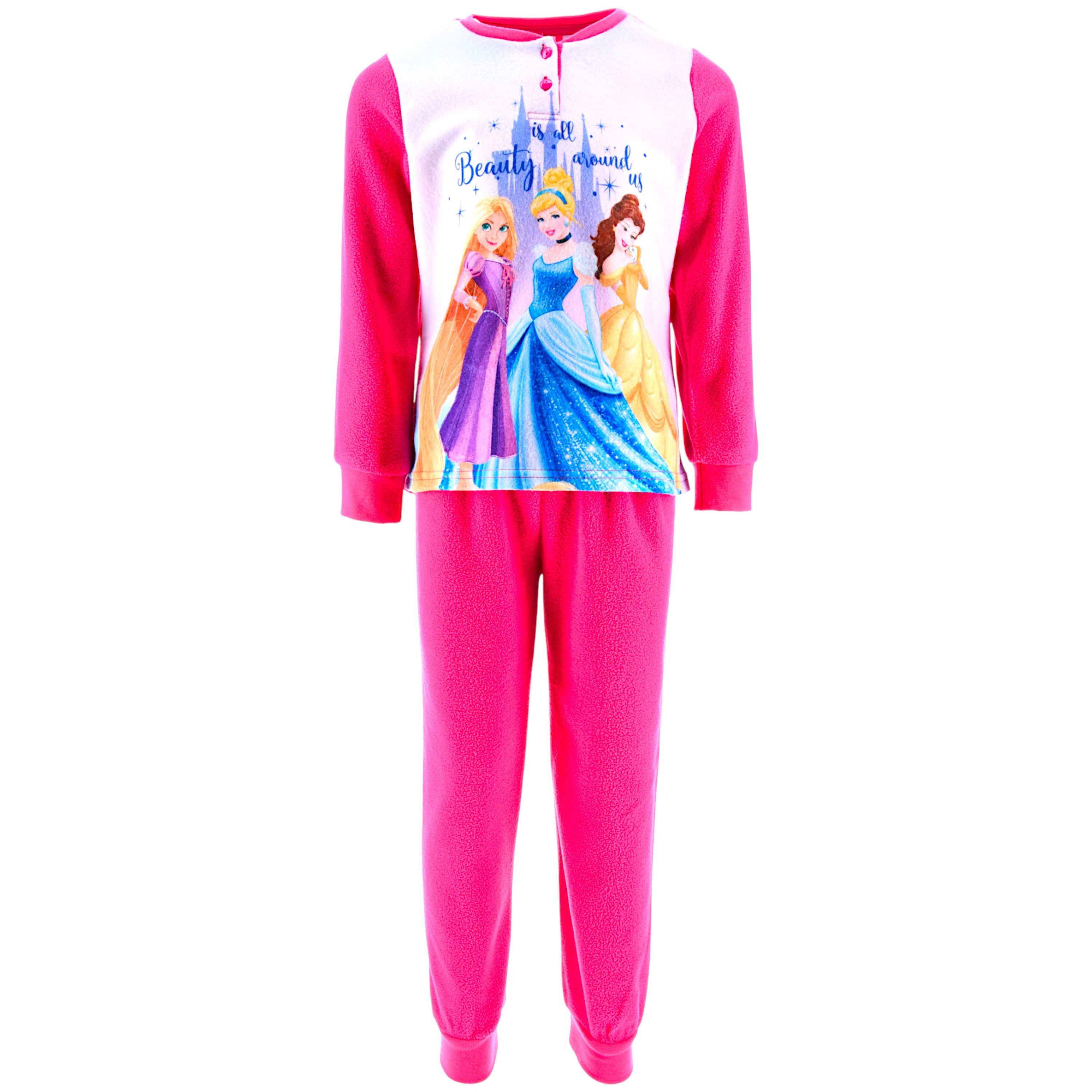 Disney Princess Schlafanzug Rapunzel, Belle & Cinderella in Geschenkverpackung (2 tlg) Mädchen Fleece Pyjama langarm Gr. 98 - 128 cm