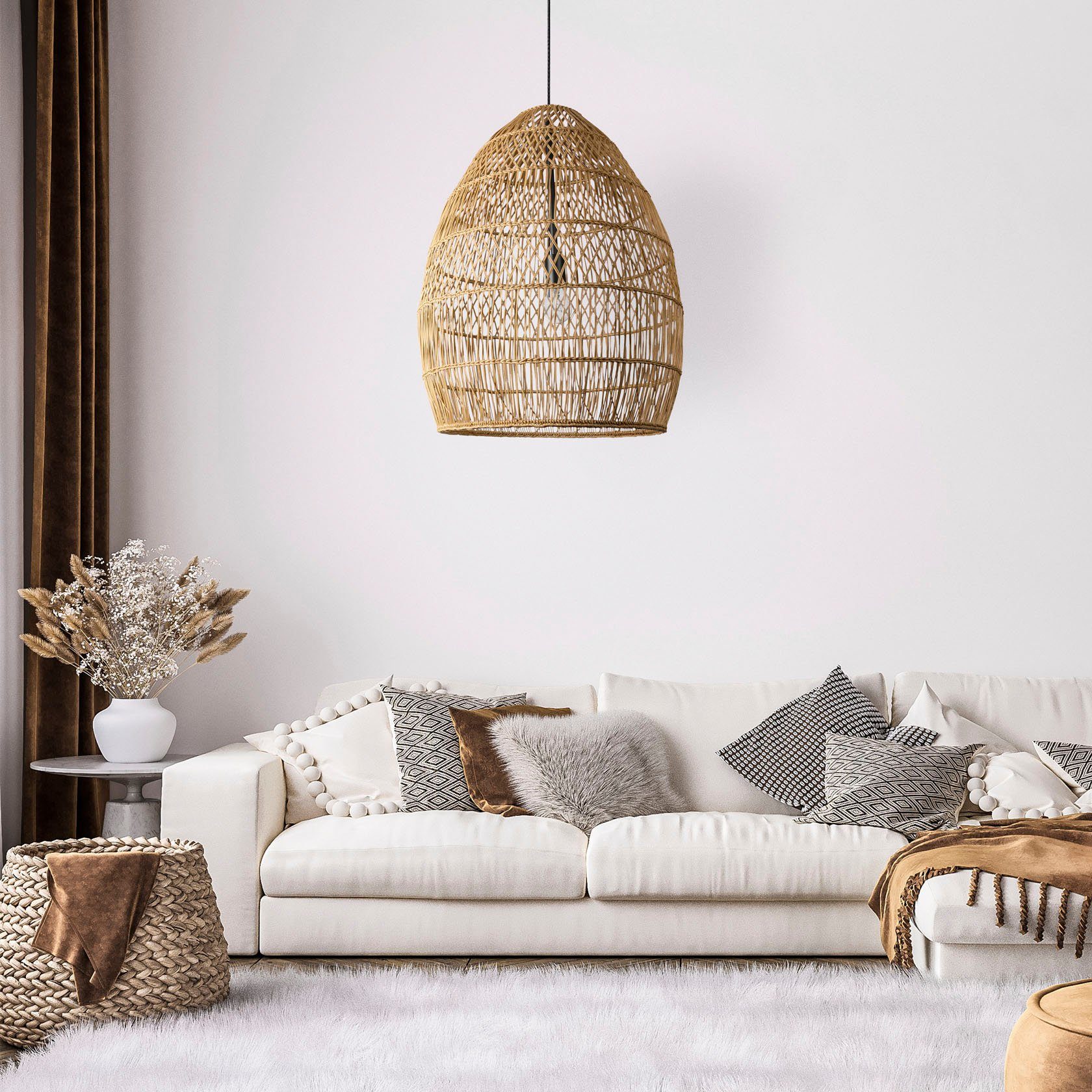 Korb Leuchtmittel, E27 Rustikal Home ohne Boho LED Pendelleuchte VIHMO, Pendelleuchte Rattan Natur Paco Wohnzimmer