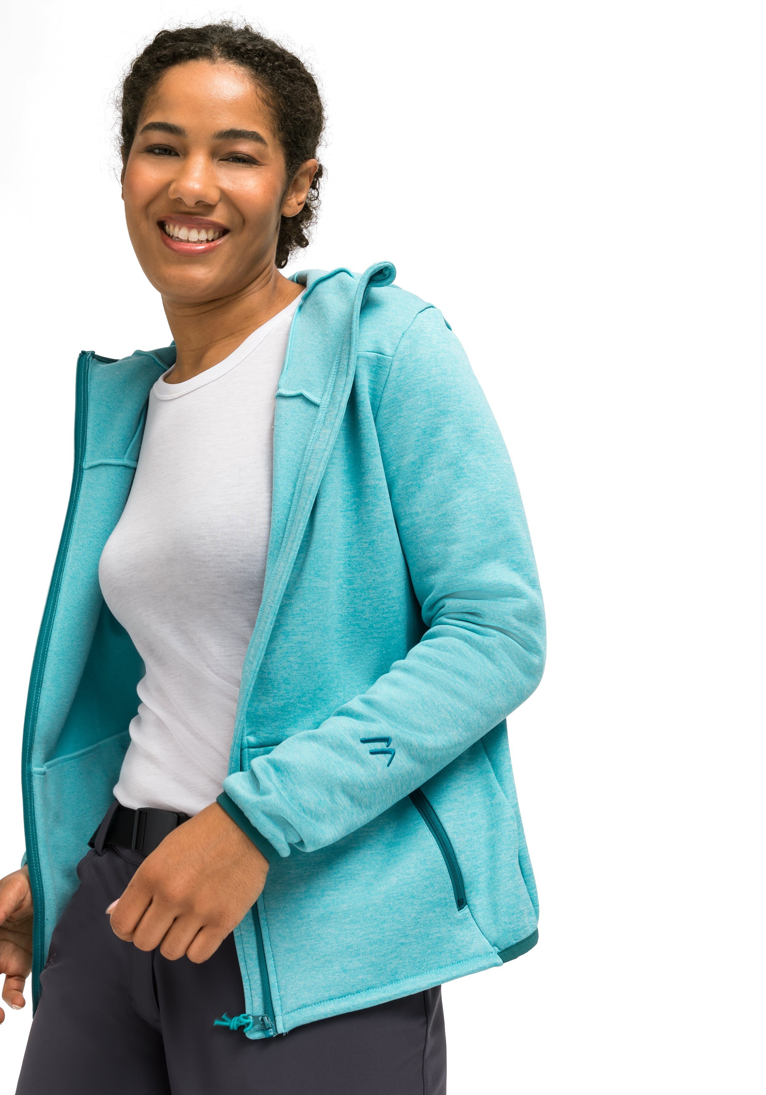 verstellbarer Zip-Hoodie Fleece mit Kapuze, aquablau Fleecejacke Damen W atmungsaktiver Maier Sports Fave