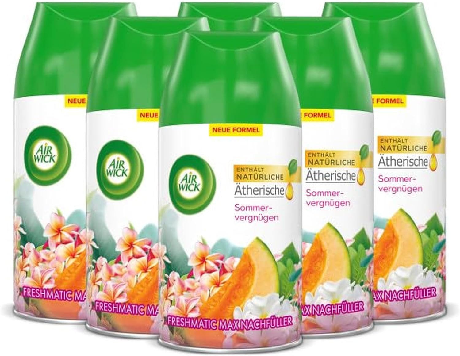 Air Wick Raumduft Freshmatic Max Nachfüller Sommervergnügen 6 x 250ml (Jahresvorrat, 6-St., Automatisches Duftspray), mit ätherischen Ölen