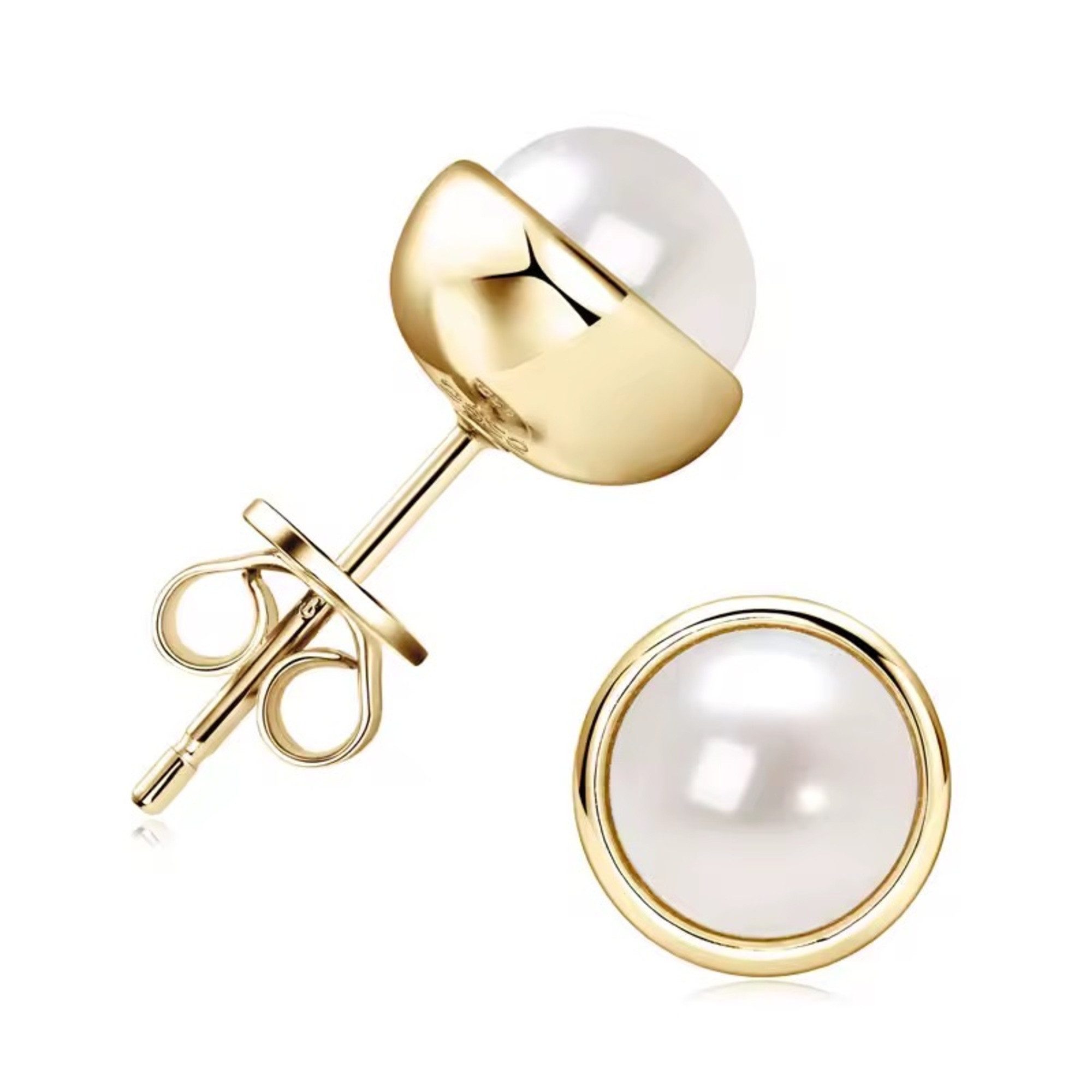 ROUGEMONT Perlenohrringe Elegante Perlen Damen Ohrstecker 7,5mm Perle, Süßwasserperle (Echte Zuchtperle)