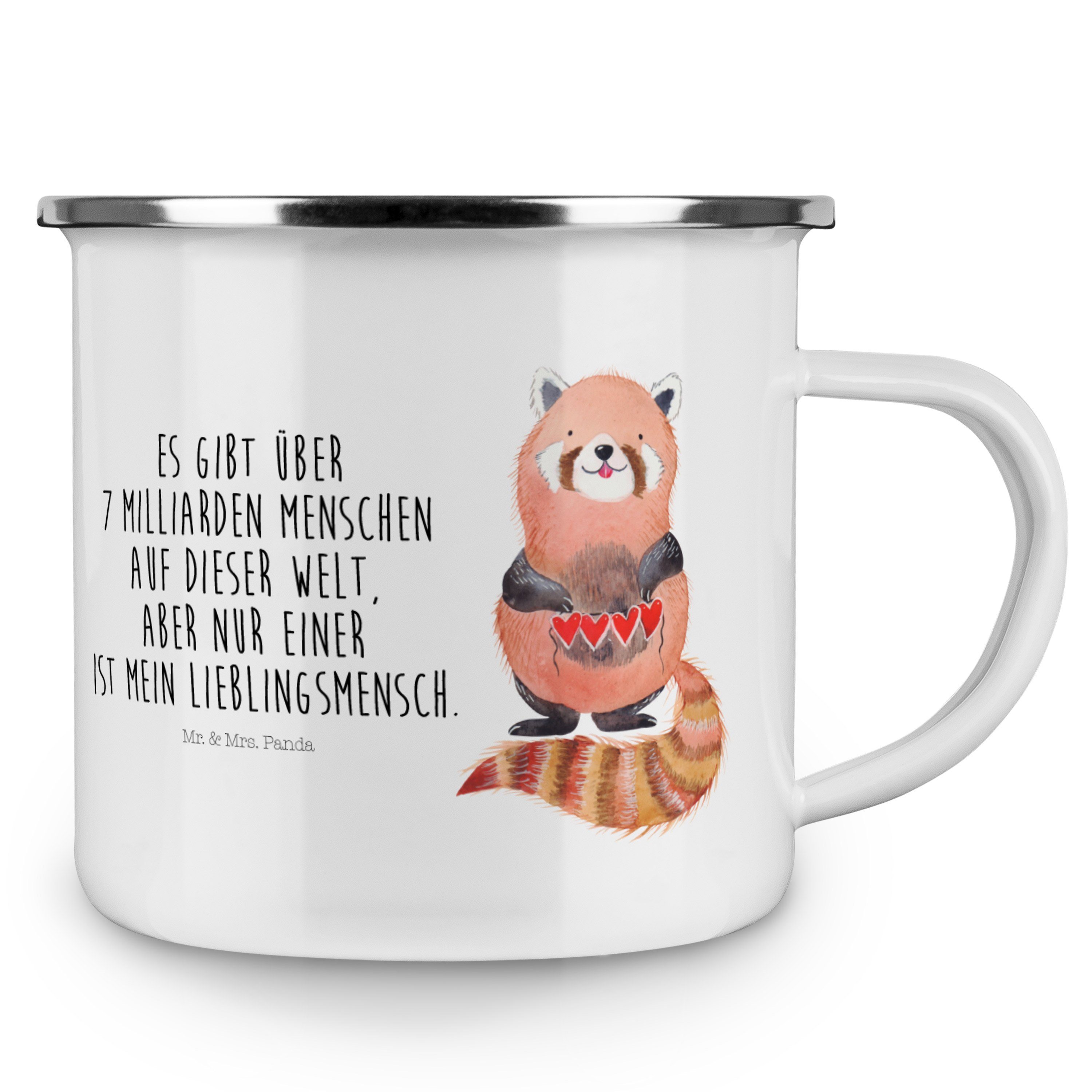 Panda Mrs. Emaille Panda Becher Geschenk, Mr. Trinkbecher, - Weiß Roter Emaille & Emaille Campingbe, -