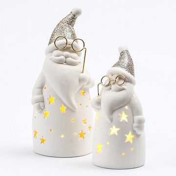 MARELIDA Weihnachtsmann LED Weihnachtsfigur mit Brille glitzernde Mütze H: 15cm weiß gold (1 St)