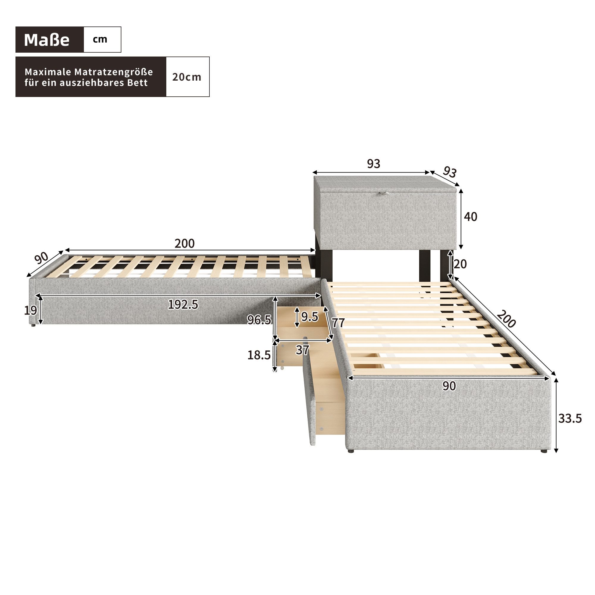Thanaddo Polsterbett Eckbett, Einzelbetten mit Ausziehbett, Polsterbett