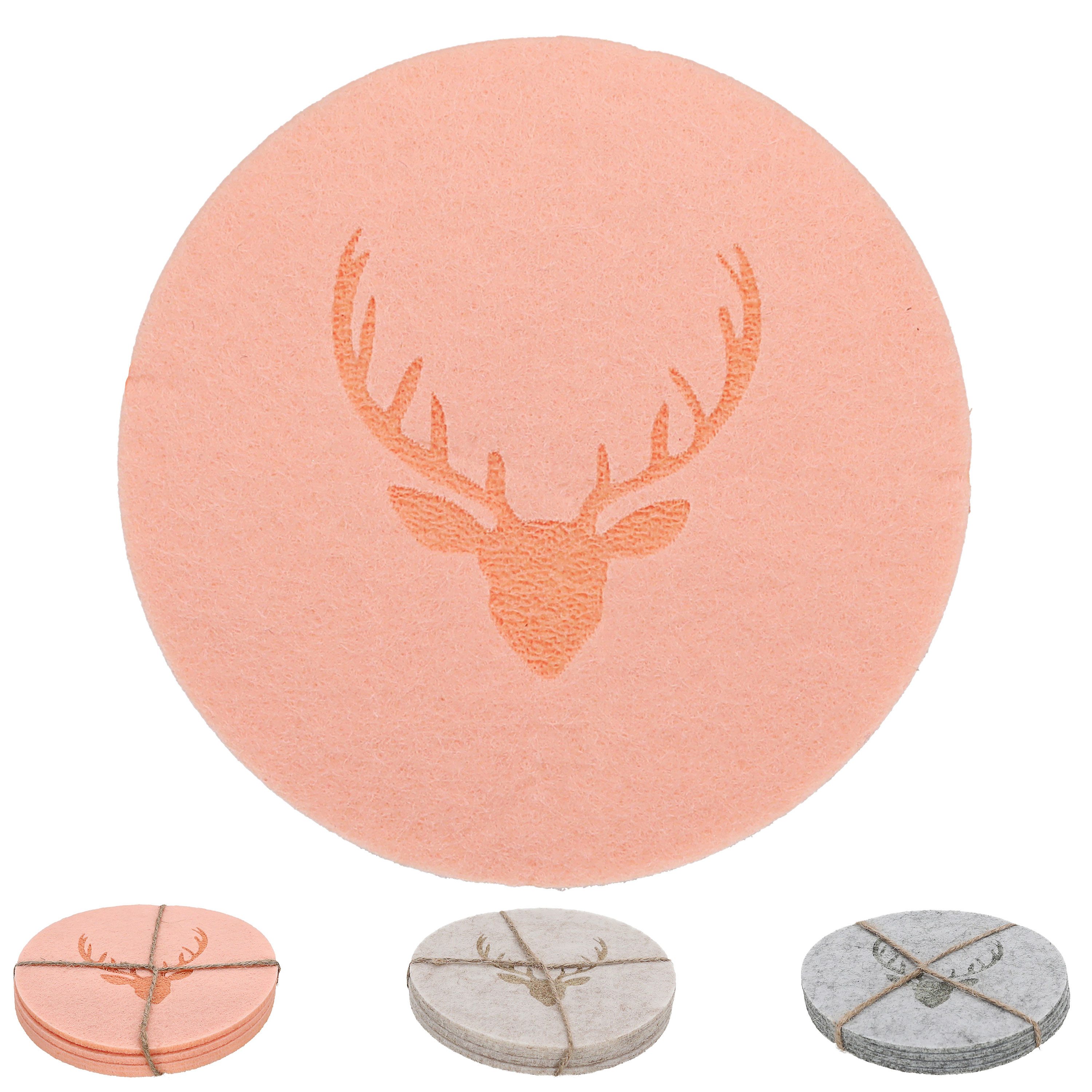 CEPEWA Glasuntersetzer Glasuntersetzer Hirschgeweih 12er Set Polyester Ø10cm rund 3 Farben