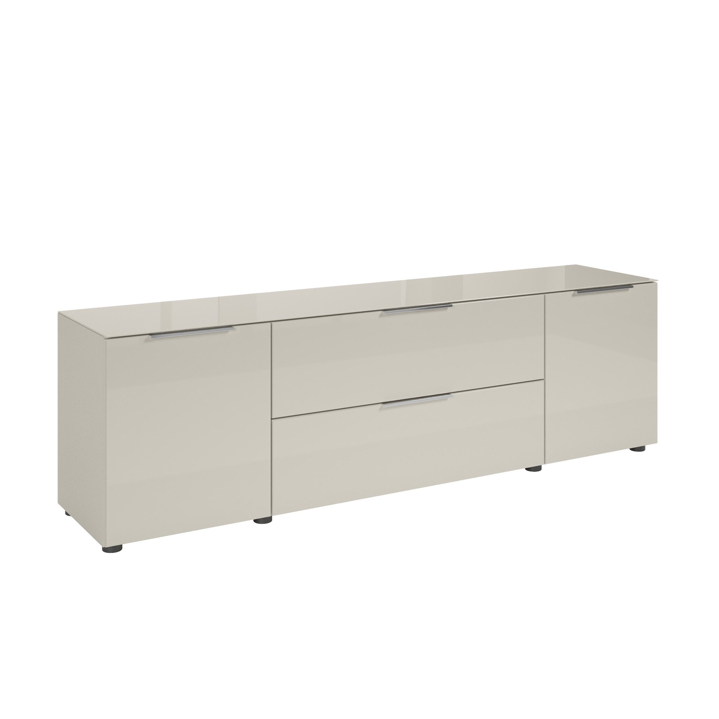 PREISBRECHER Lowboard Santorin, Glasfronten, in Kaschmir - 180x55x40cm (BxHxT)