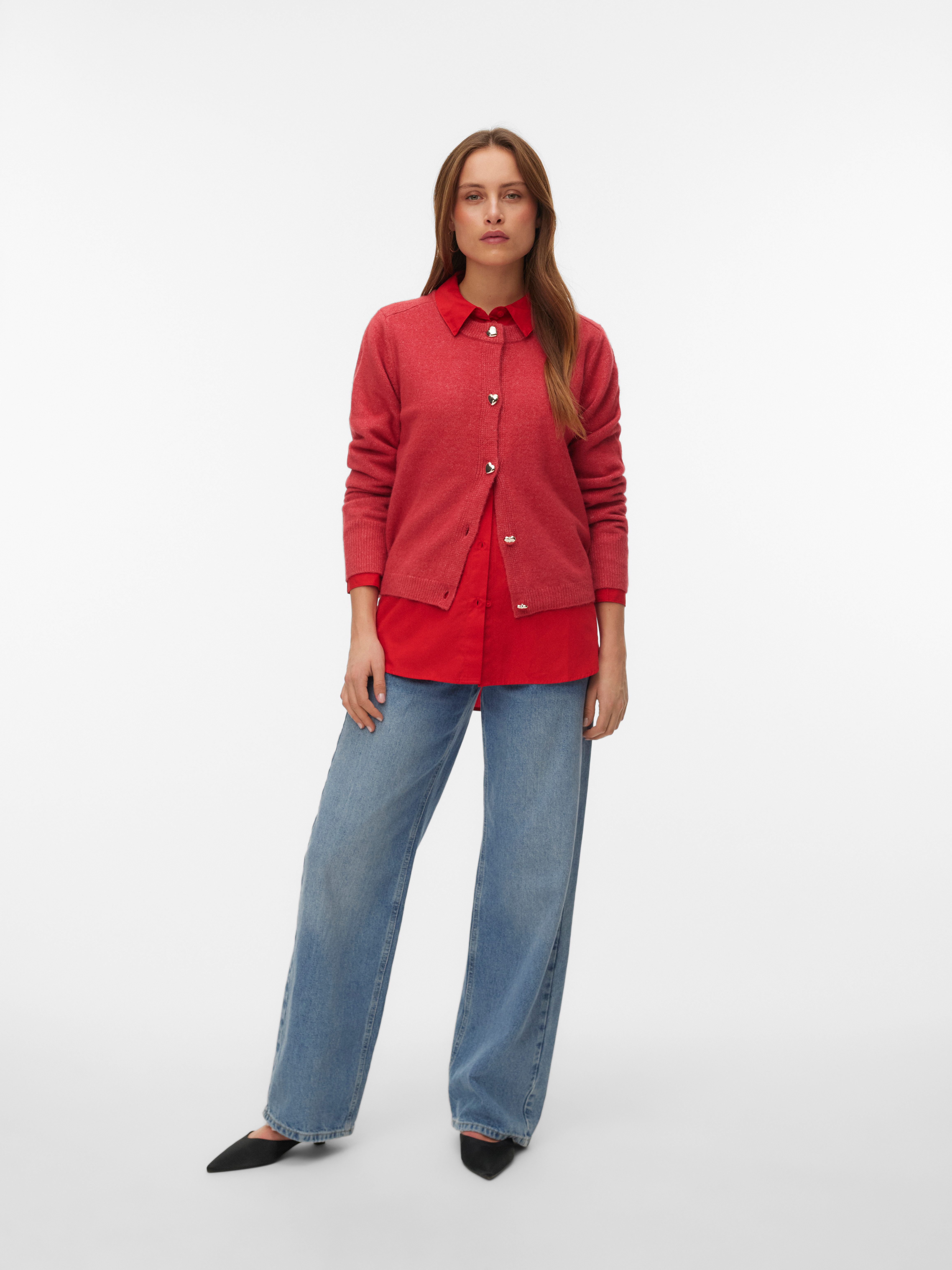 Vero Moda Strickjacke VMFIONA LS SHORT BUTTON CARDIGAN GA BOO mit Wolle und Stretch