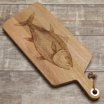 GAUMENKICK Schneidebrett Vesperbrett mit Fischmotiv Mangoholz Holzbrett 58cm, Holz, (1-St)