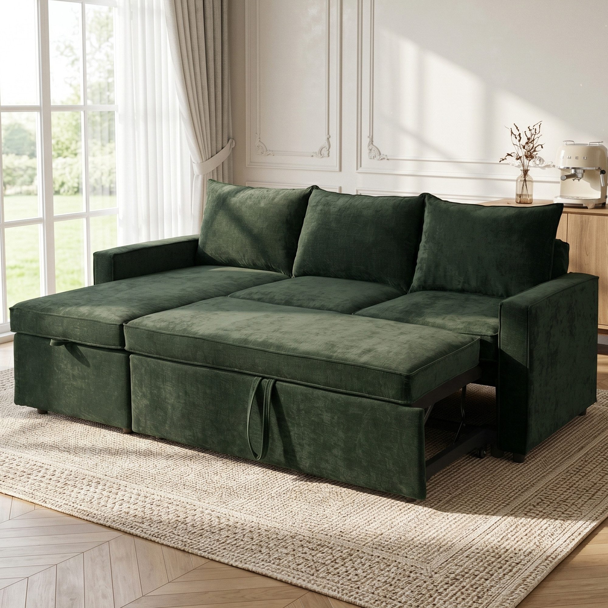Jiexi Schlafsofa Ecksofa mit Schlaffunktion Chenille L-Form Sofa Bettkasten