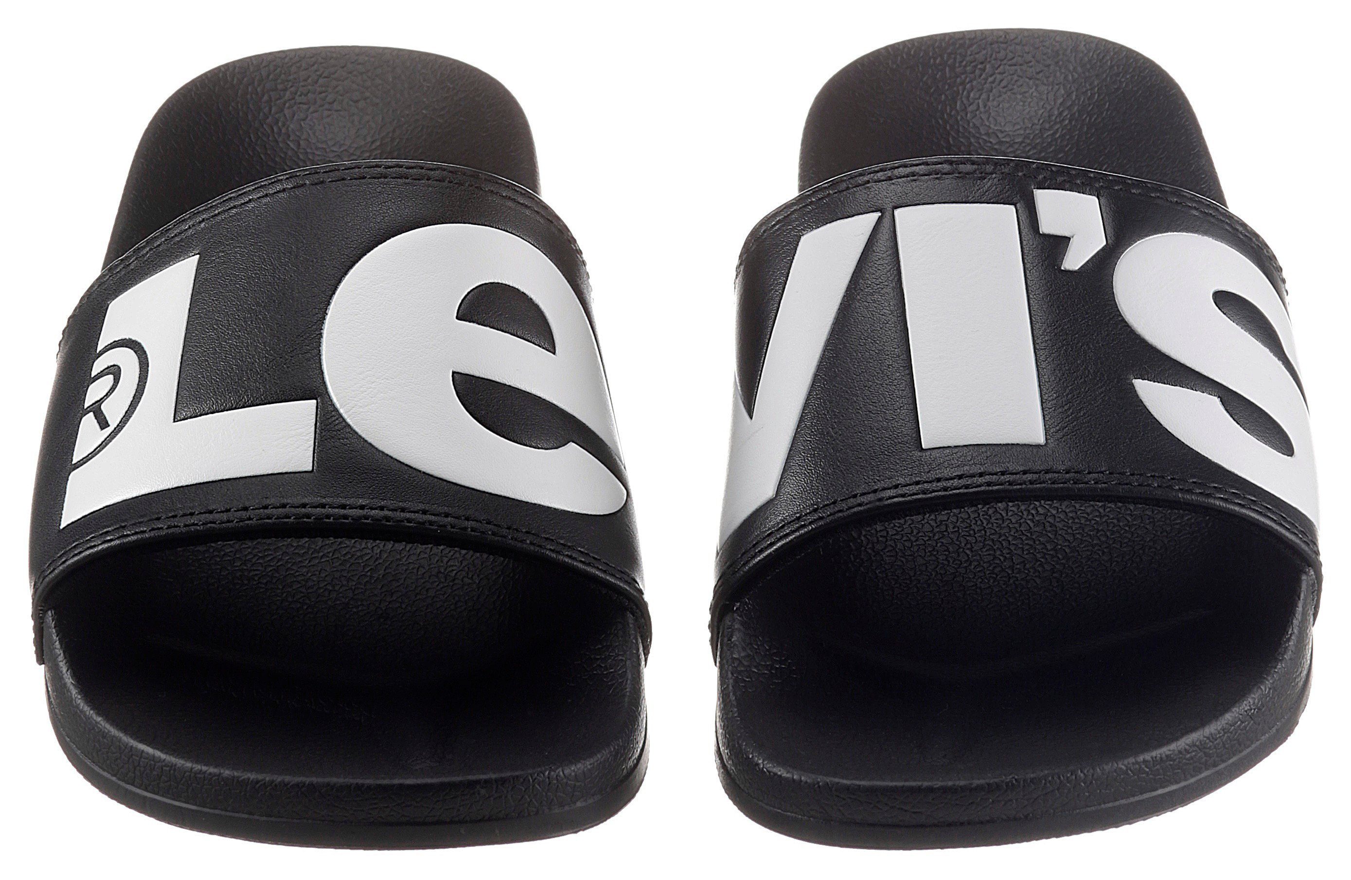 Levi's® June schwarz-weiß Logoschriftzug Badepantolette mit auffälligem LS
