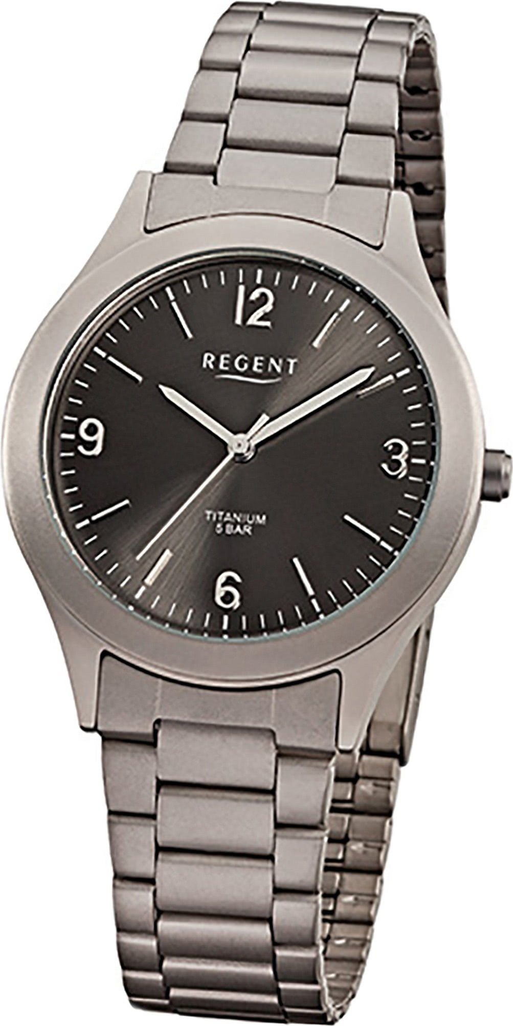 Herren Uhren Regent Quarzuhr D2URF838 Regent Titan (Metall) Herren Uhr F-838, Herrenuhr mit Titanarmband, rundes Gehäuse, mittel