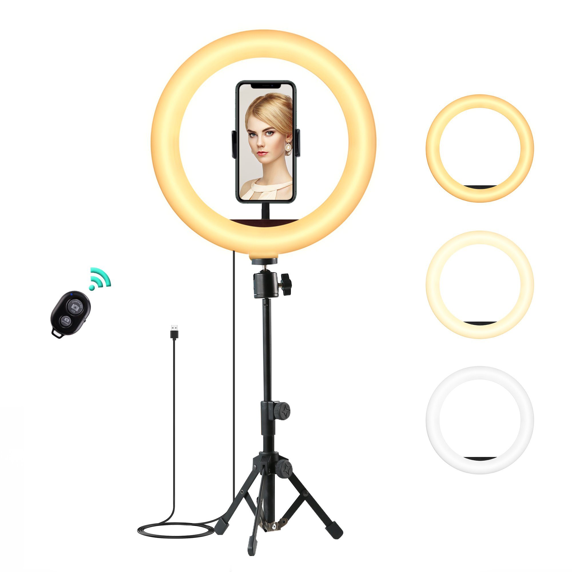 AUKEY Ringlicht 10-Zoll-Dimmbar Ringlicht 360-Grad-universeller Telefonhalter