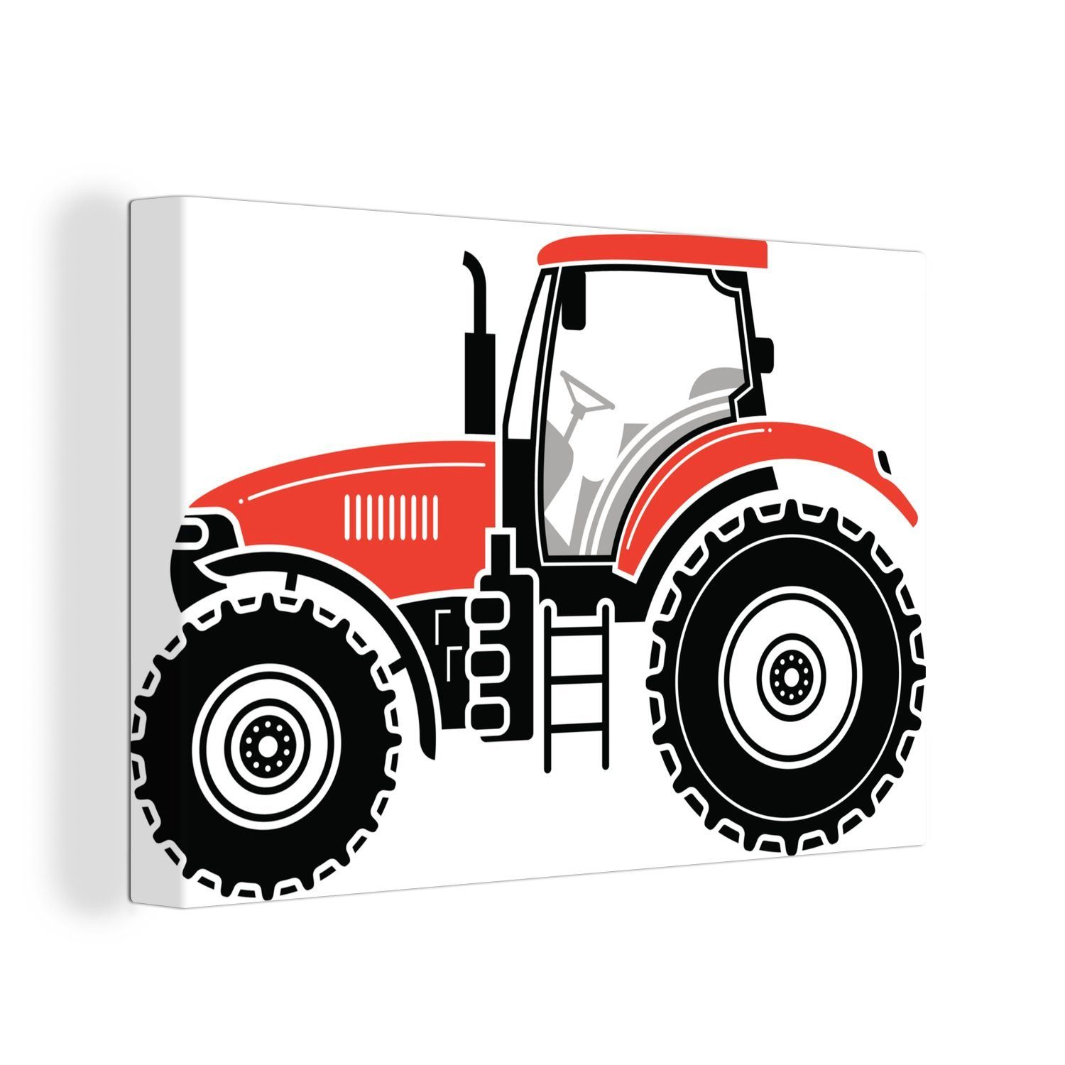 OneMillionCanvasses® Leinwandbild Traktor - Rot - Schwarz, (1 St), Wandbild Leinwandbilder, Aufhängefertig, Wanddeko, 30x20 cm