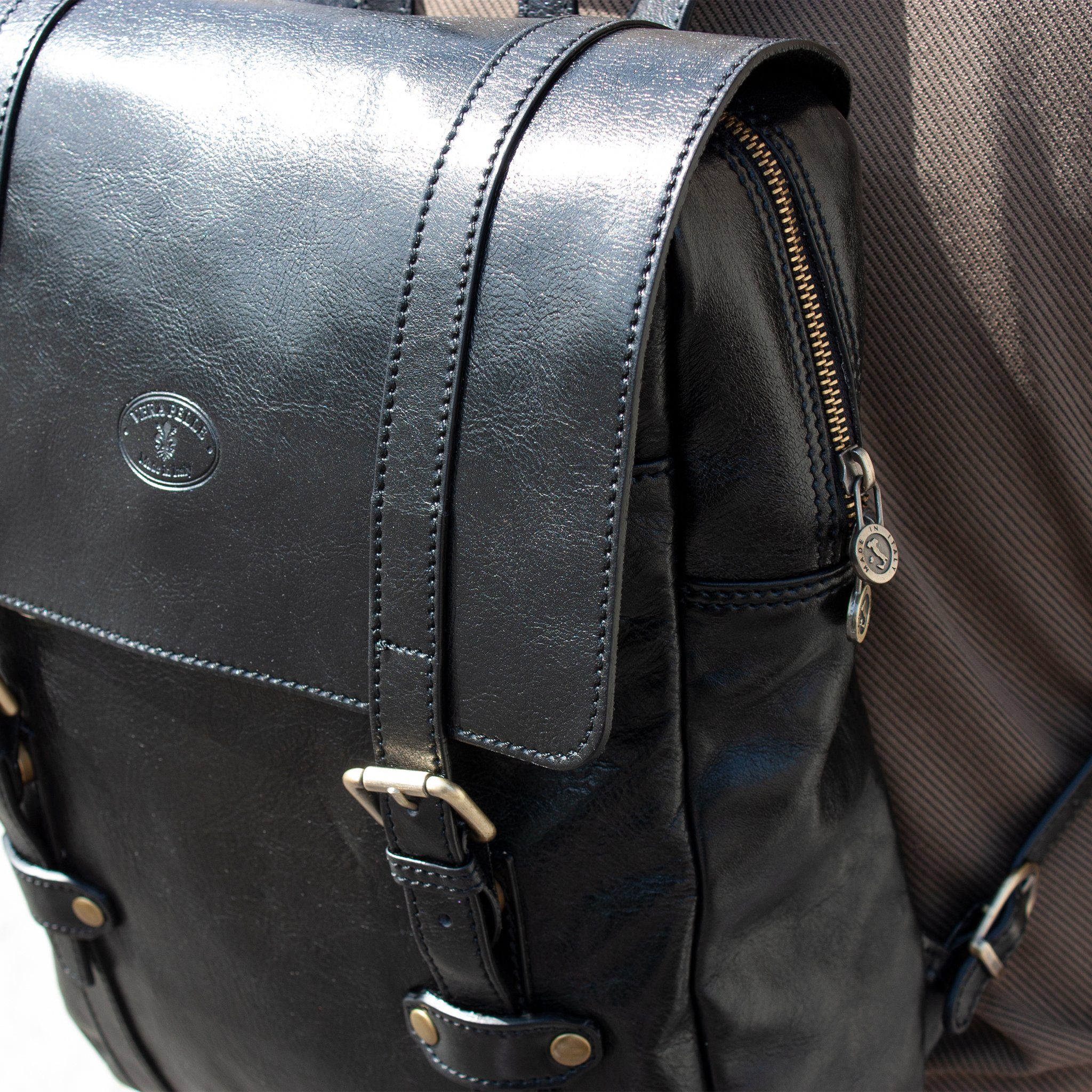 Leder, in Schwarz PABLO, Cityrucksack echt Made lePelou Italy