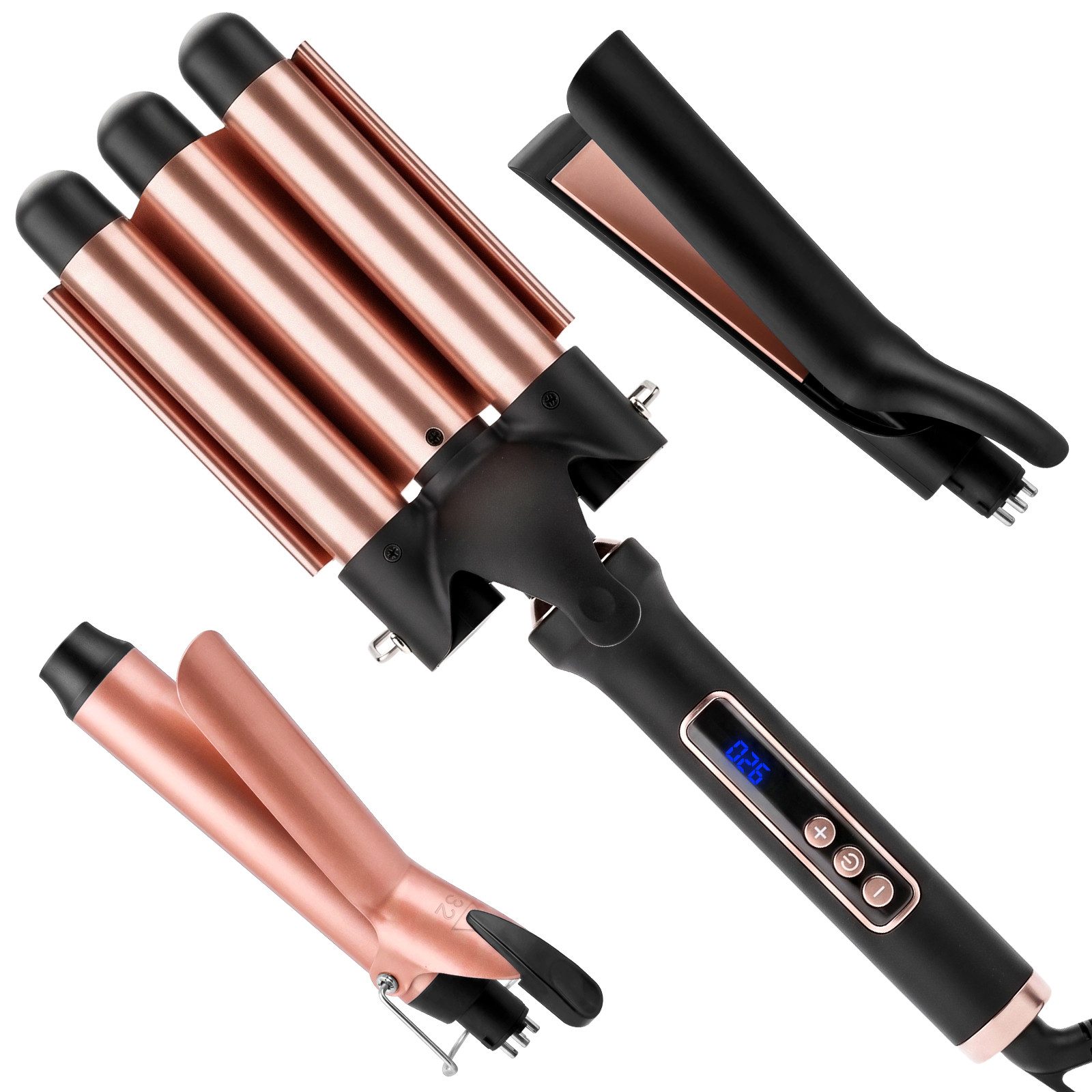 CkeyiN Pro Lockenstab Set 3 in 1,Glätteisen mit Verschiedenen Aufsätzen,Große Locken, Keramik Lockenstab 25mm/32mm,Lockenstäbe 3 Fässer, Ionen-Technologie,Schnellaufheizung,für Lange/kurze Haare