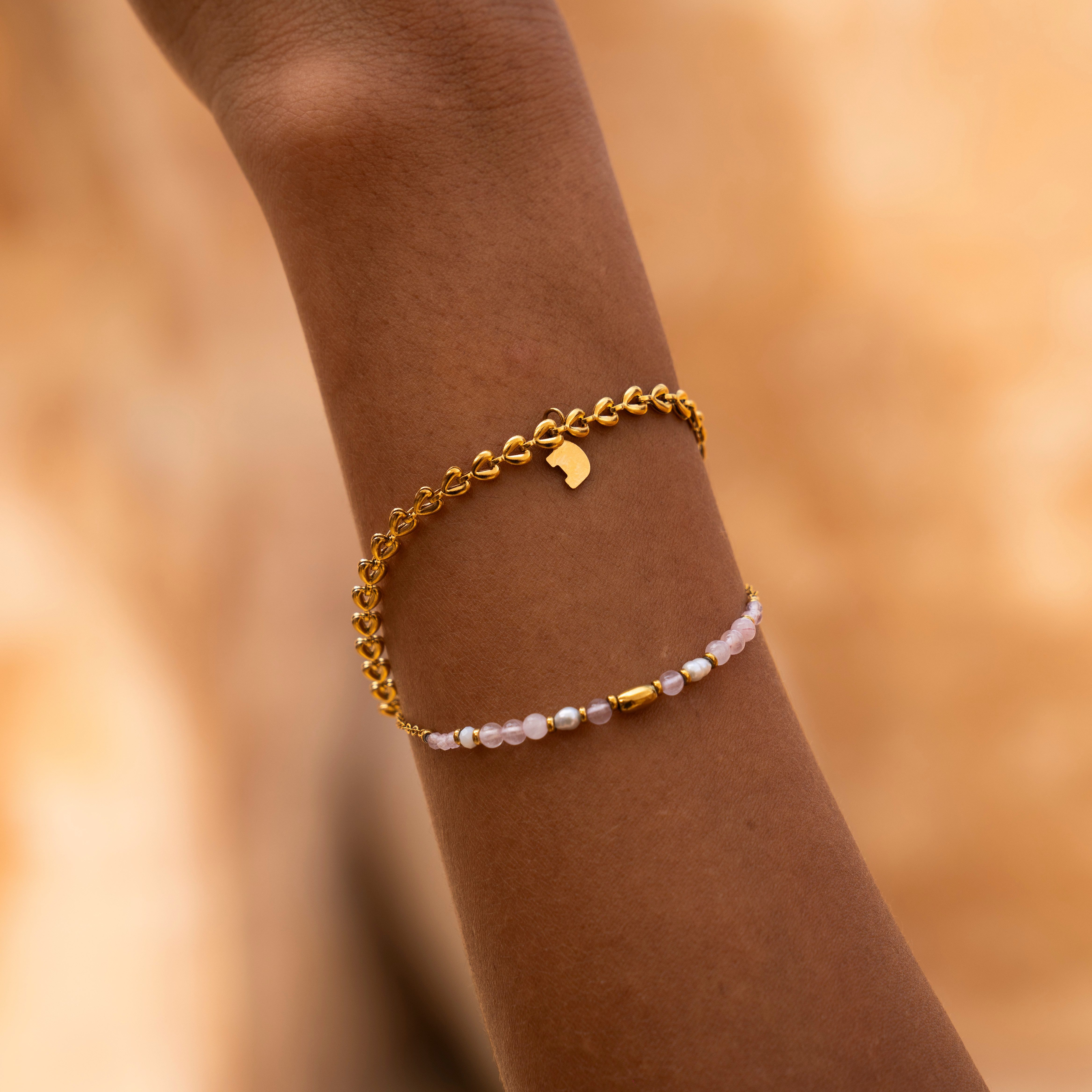 Made by Nami Armband Set Zweireihiges Damen Armband goldfarben Perlen Anhän günstig online kaufen