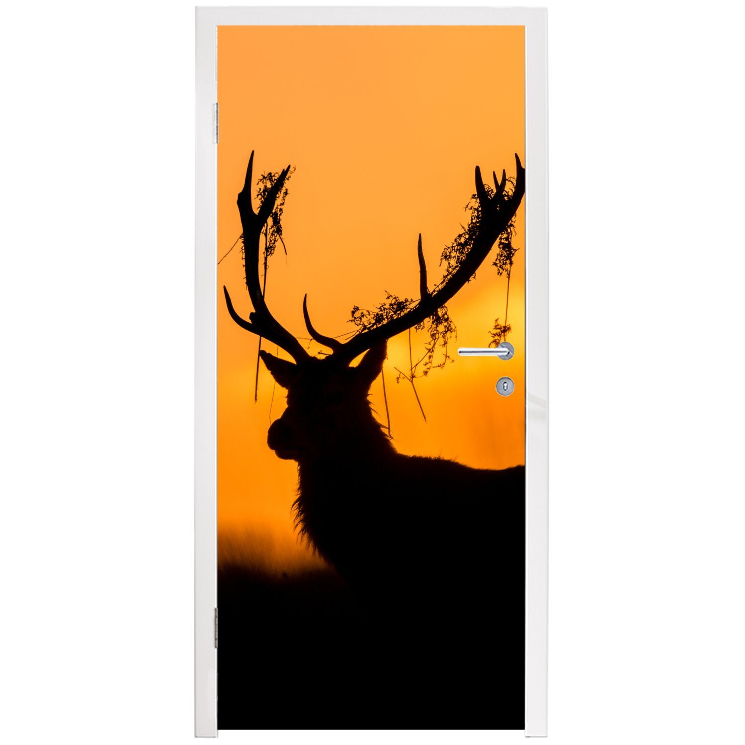 Natur, Tiere cm MuchoWow Tür, bedruckt, Matt, - Fototapete 75x205 für Scherenschnitt - Orange - Türaufkleber, - (1 Türtapete Hirsch St),