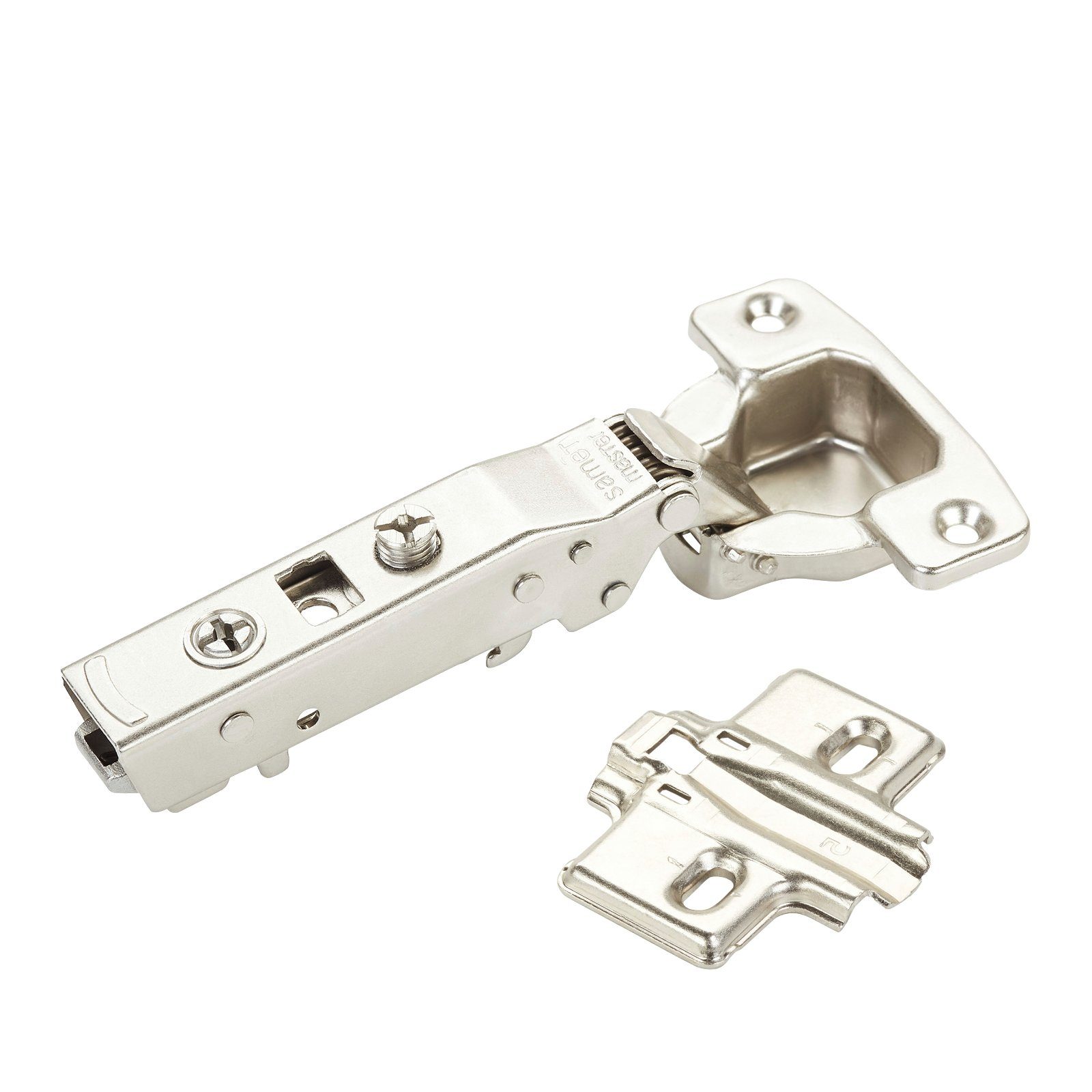 SO-TECH® Türbeschlag Topfband Scharnier T48 Eckanschlag 110° mit Schließautomatik, Set mit Kreuzmontageplatte (Langloch)