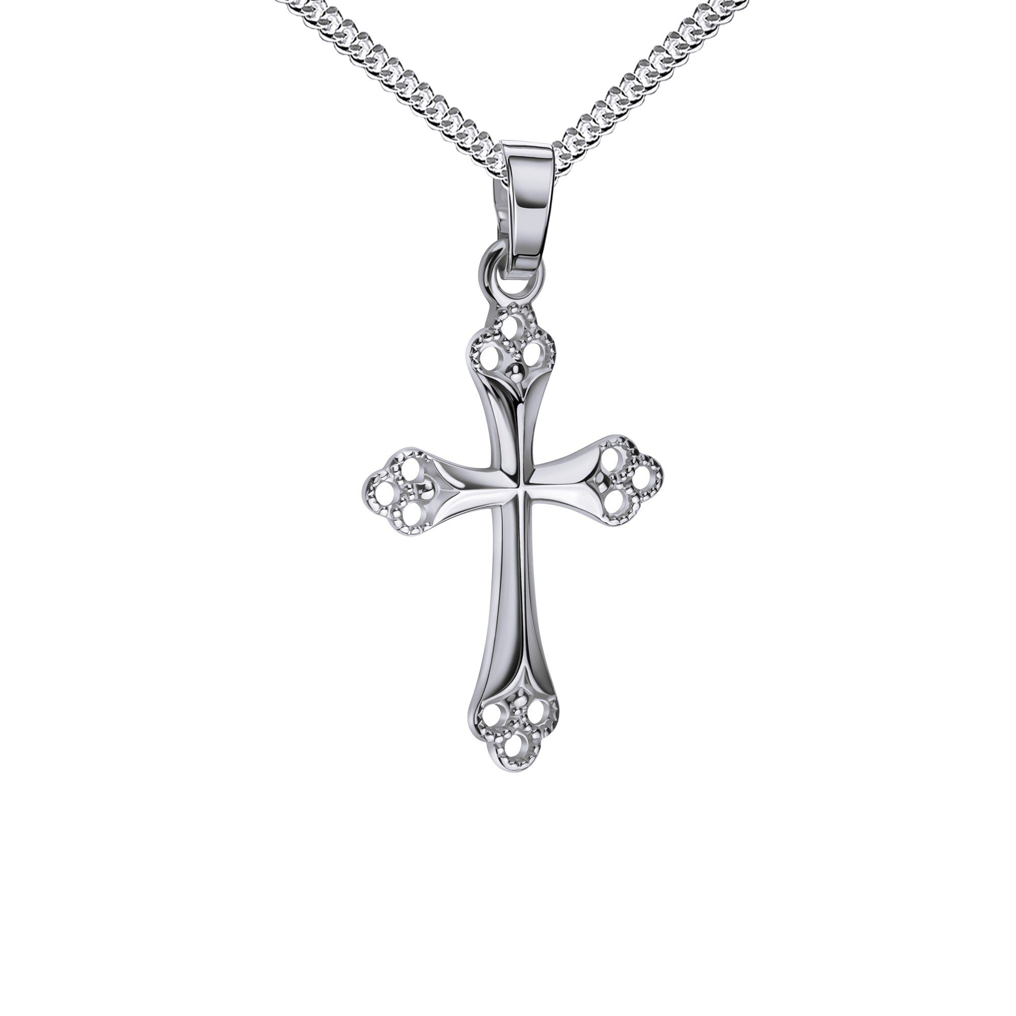 JEVELION Kreuzkette Kreuz Anhänger 925 Silber Made in Germany (Silberkreuz,  für Damen), MIT KETTE vergoldet- Länge wählbar 36 - 70