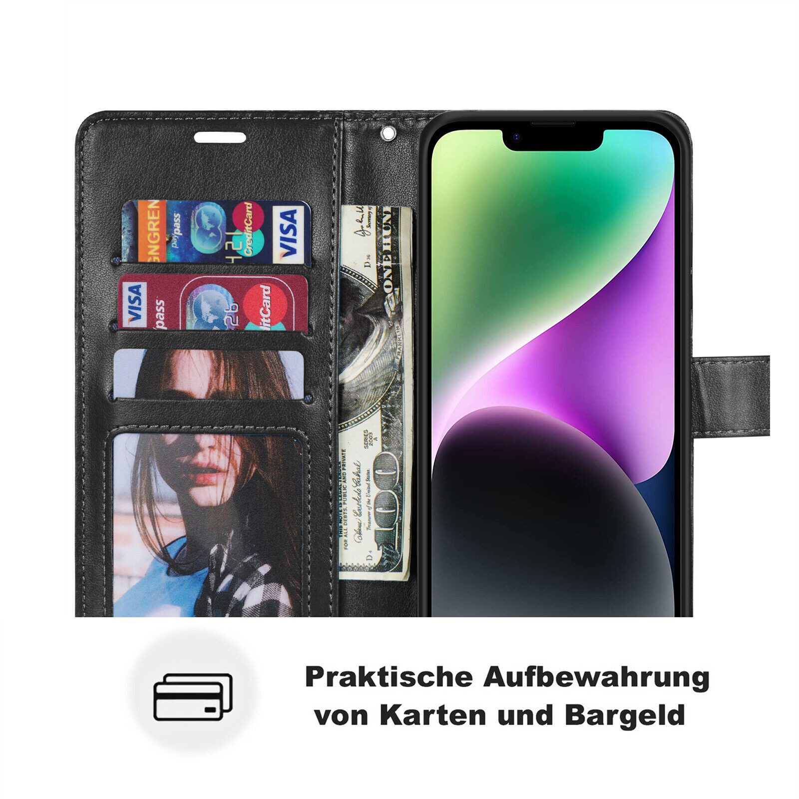 betterfon Handyhülle Handytasche für Apple iPhone 14 Klapphülle Flip Case, Wallet Case mit Kartenfächern Magnetverschluss und weicher Innenhülle – Bild 4 von 5