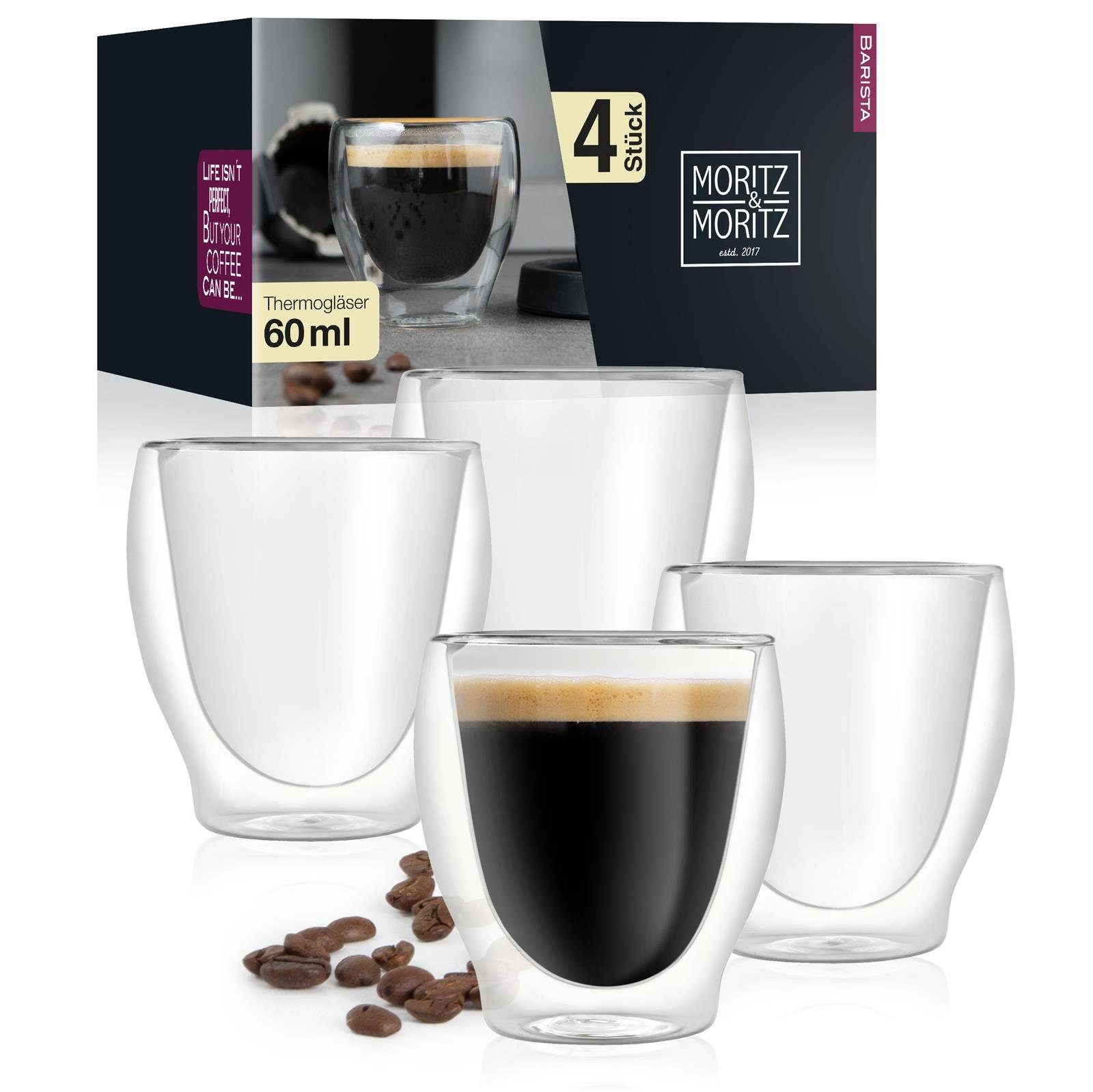 Moritz & Moritz Gläser-Set Moritz & Moritz Milano 4x60 ml, 4-tlg., Borosilikatglas, für Espresso, Tee, Heiß- und Kaltgetränke