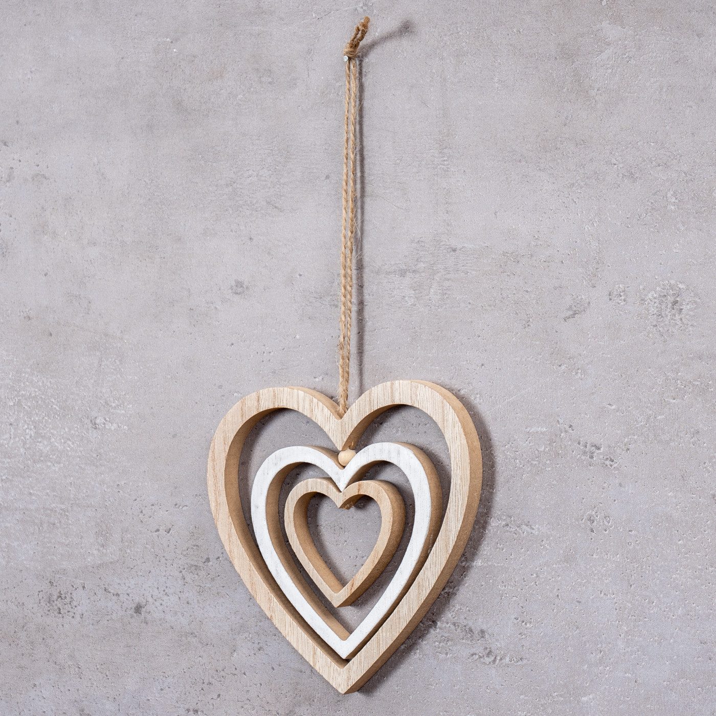 Levandeo® Windspiel, Deko Herz Mobile H15cm Windspiel MDF Holz Natur Weiß Holzherz