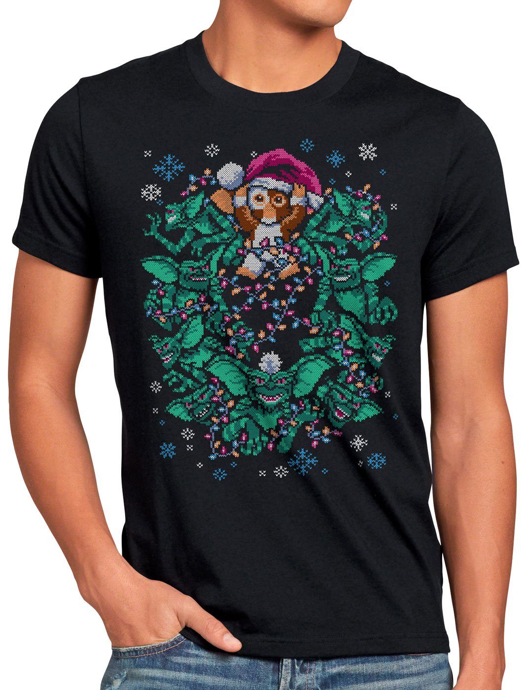 style3 Print-Shirt Herren T-Shirt sweater weihnachtspullover pulli strick weihnachten gremlins xmas Gizmo ugly