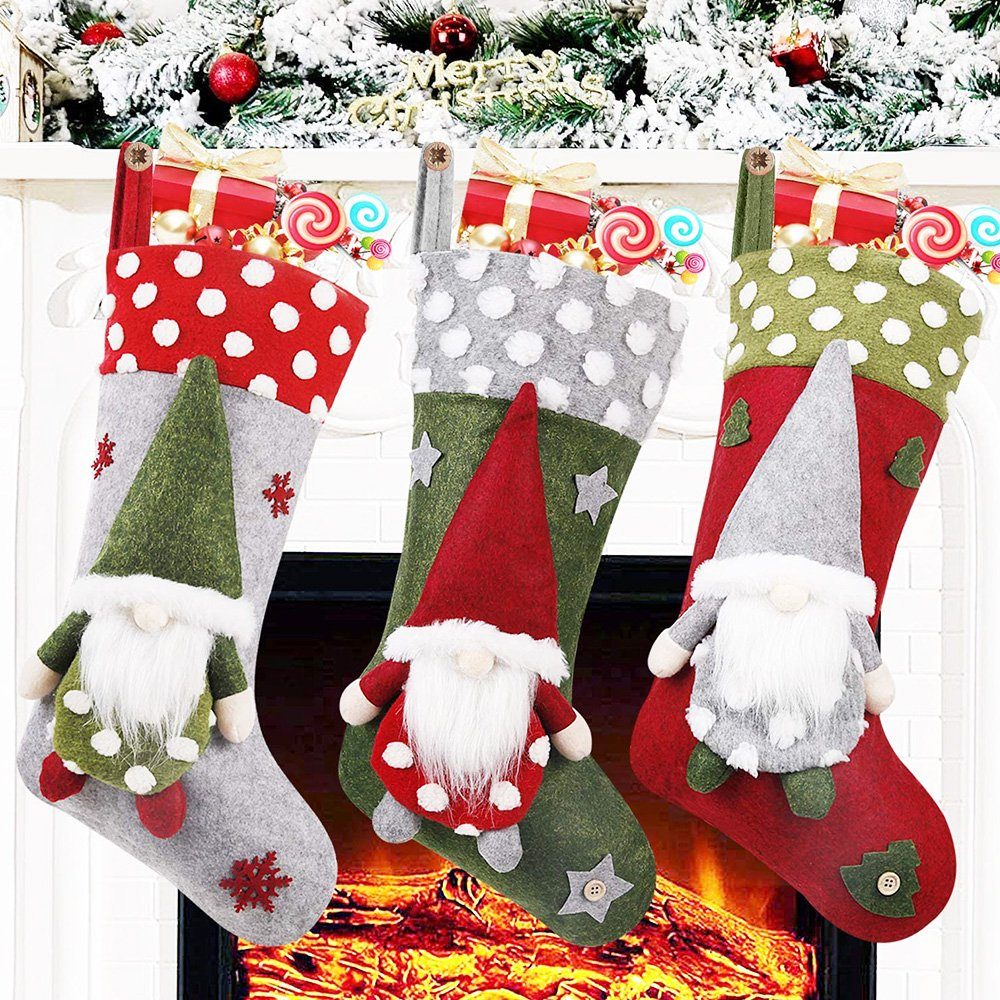 Rosnek Christbaumschmuck Geschenktüte, für Neujahr Socken Weihnachtsbaum Deko (9-tlg), Weihnachtsstrumpf (Rot+Grün+Grau)*3