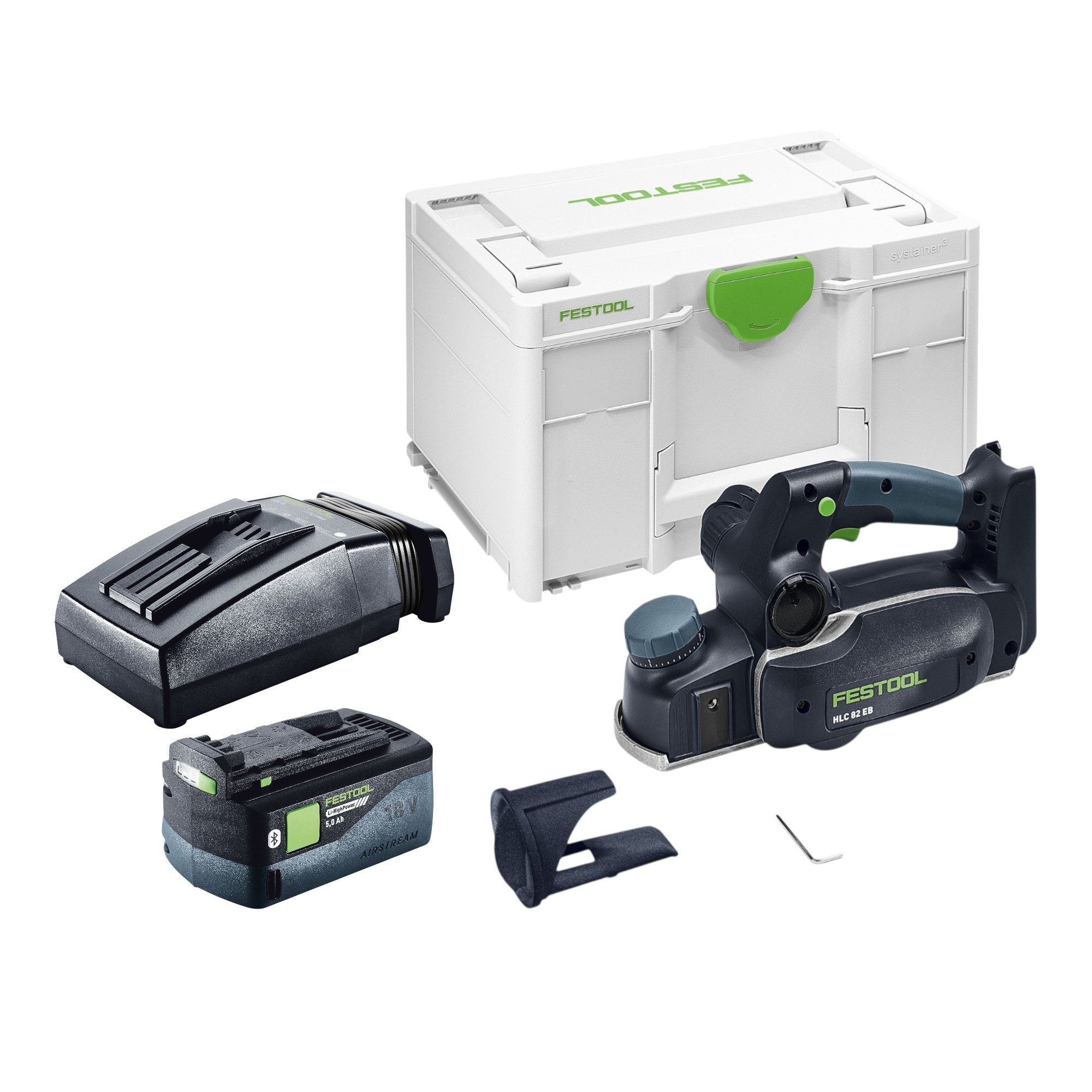 FESTOOL Akku-Elektrohobel HLC 82 EB-Basic Akku Hobel 18 V 82 mm Brushless + 1x Akku 5,0 Ah