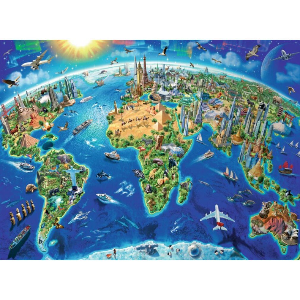 Ravensburger Puzzle RAVENSBURGER Puzzle Weltansichten Karte XXL 300 Teile, Puzzleteile