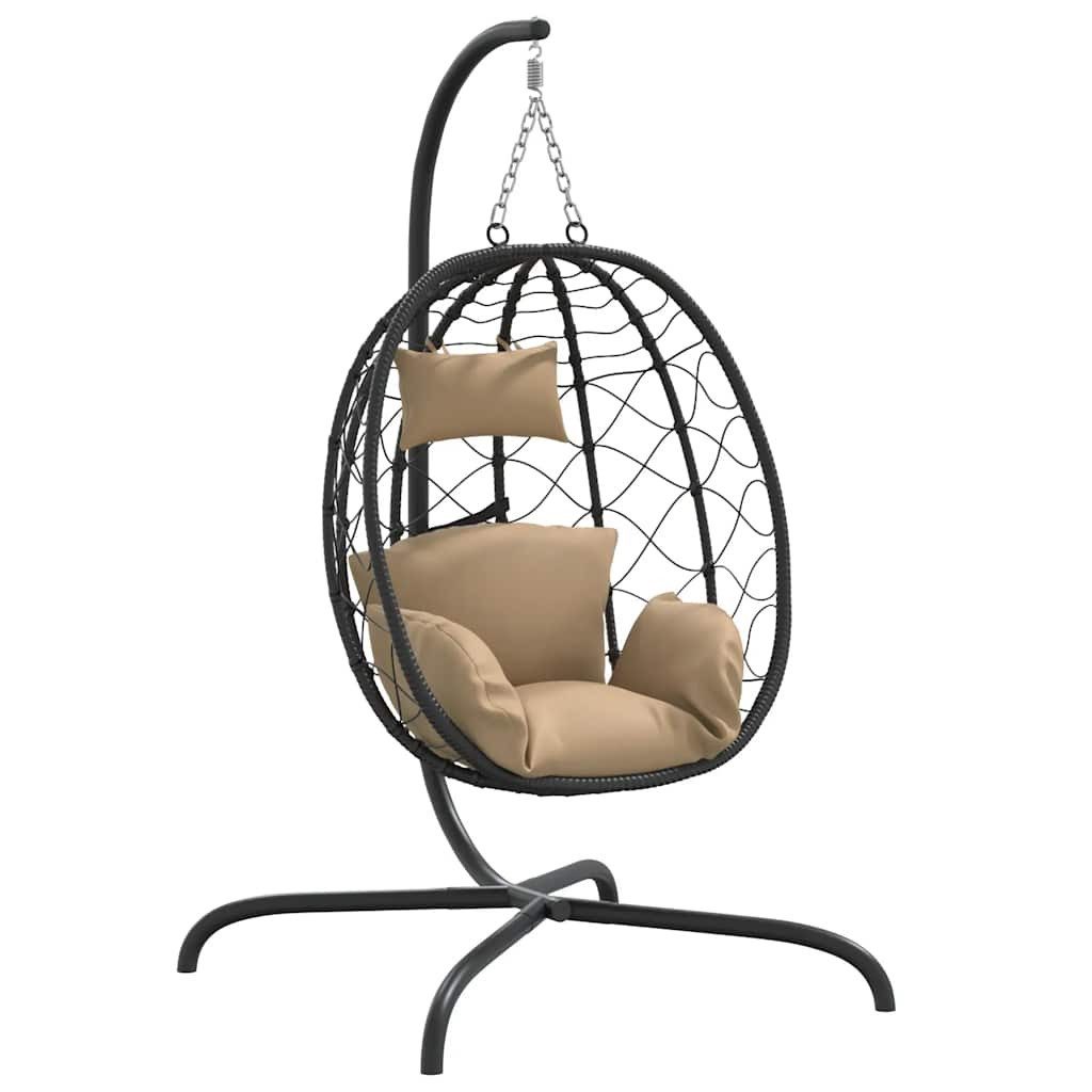 Hängestuhl Hängesessel mit Kissen Taupe Poly Rattan & Stahl