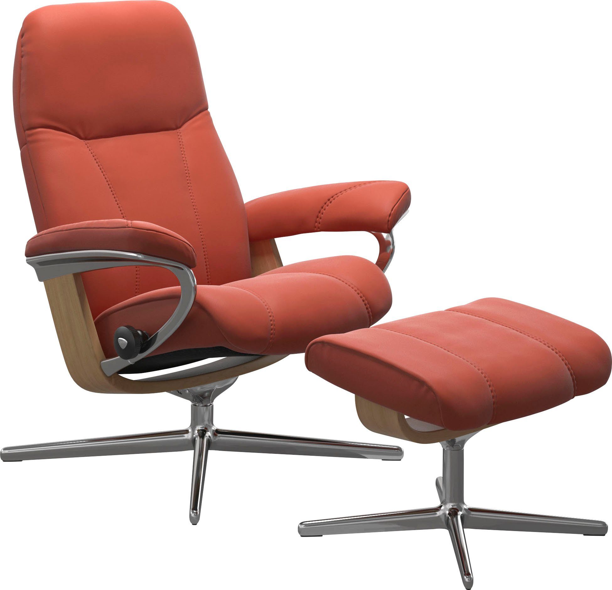 Stressless® Relaxsessel Consul (Set, mit Cross Eiche Base, M Größe mit S, & mit L, Hocker, Hocker), Relaxsessel Holzakzent