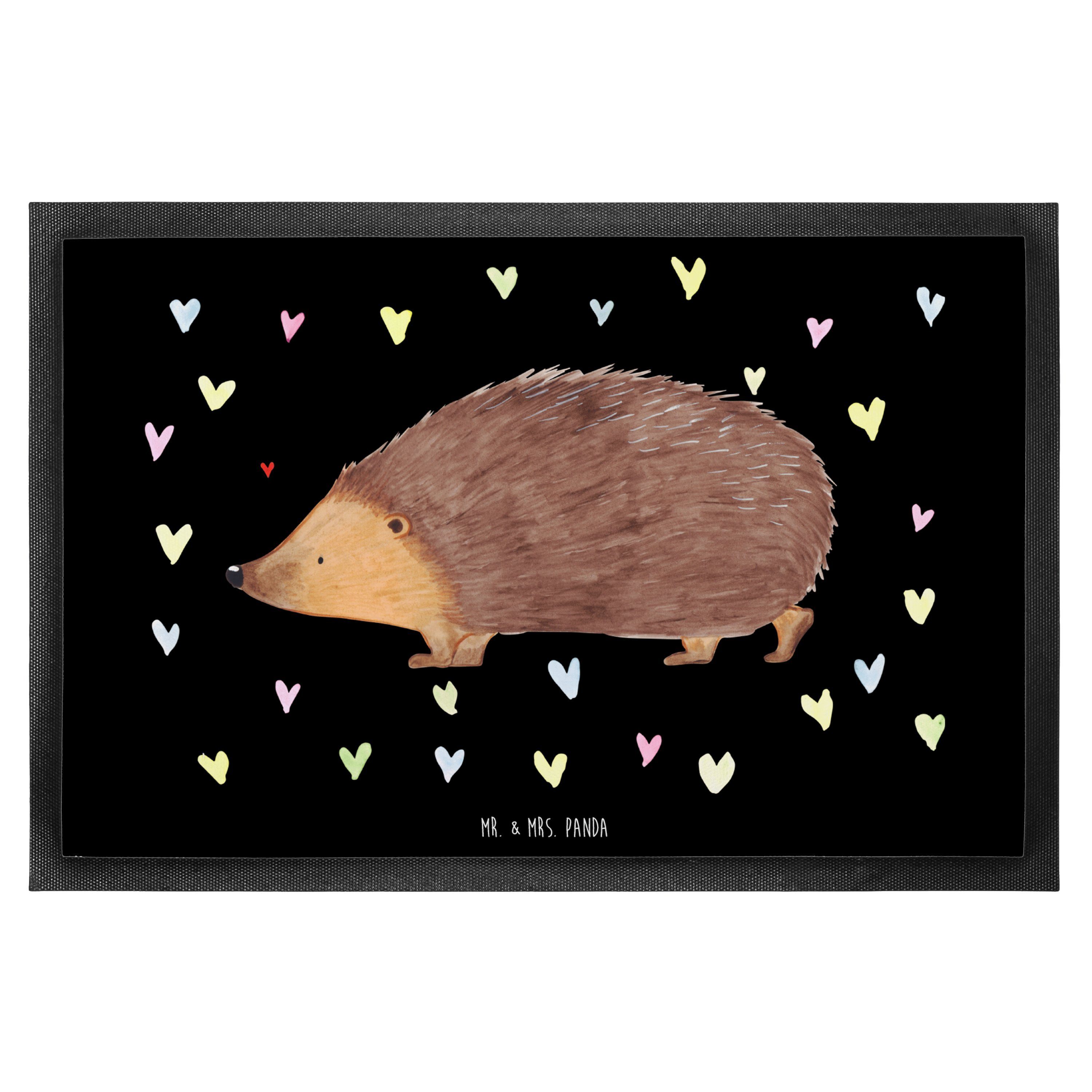 Fußmatte 60 x 90 cm Igel Herzen Schwarz Geschenk, lustige Sprüche