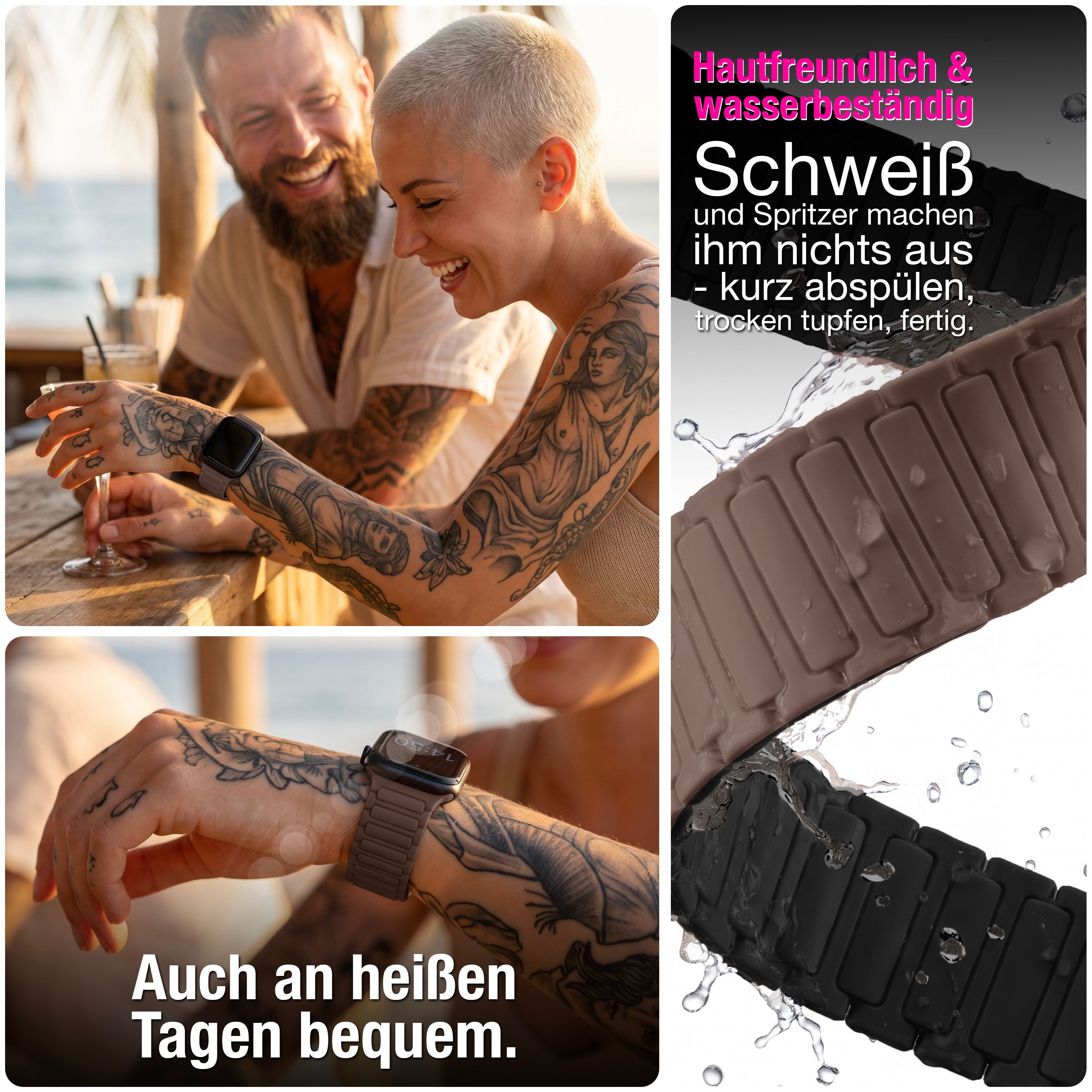 Nalia Smartwatch-Armband Apple Watch 38/40/41/42mm, Magnetisches Silikon Ersatzband / für Sport Fitness Uhr / Wasserfest – Bild 2 von 5