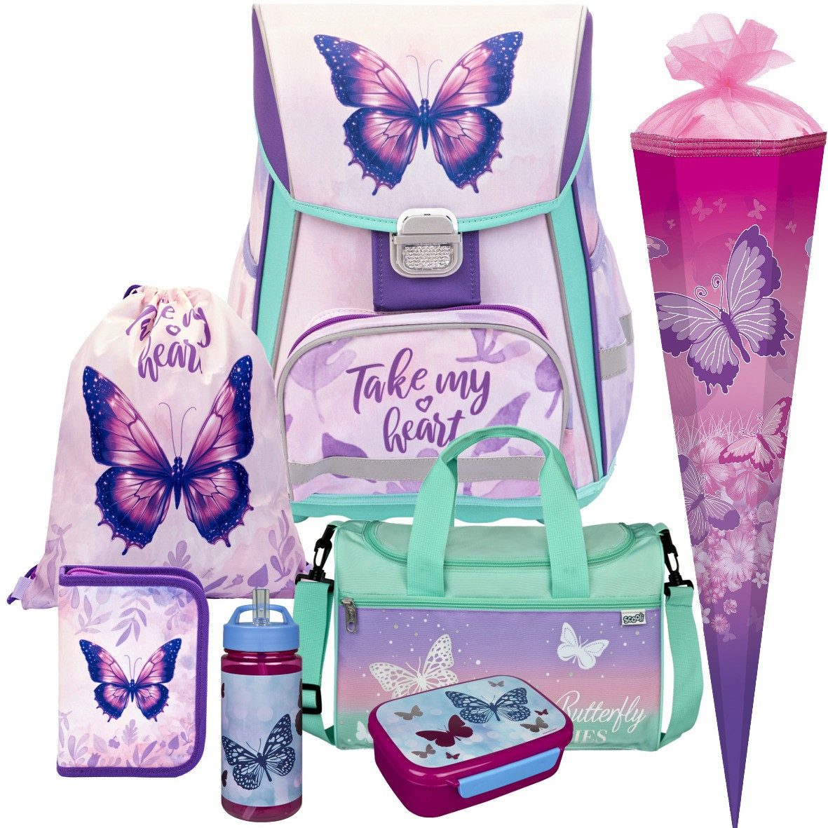 OXYBAG Schulranzen 1.Klasse Mädchen in unterschiedlichen Sets (7-tlg)