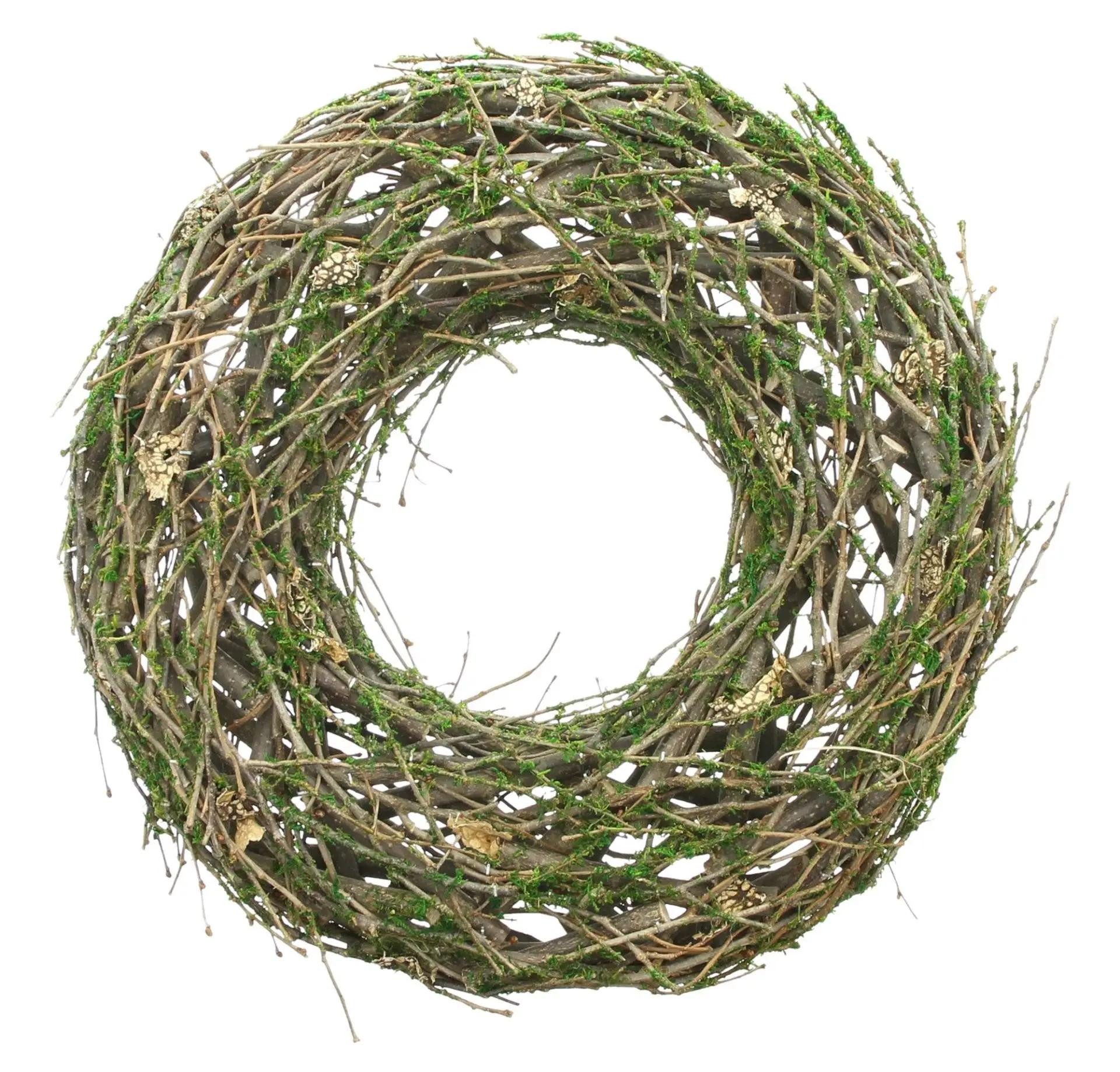 Dekoleidenschaft Dekokranz "Moos" aus Reisig Ø 40 cm, Naturkranz Reisigkranz Deko Kranz Wandkranz, braun / grün, Deko Kranz aus Naturmaterialien, Outdoor Türkranz