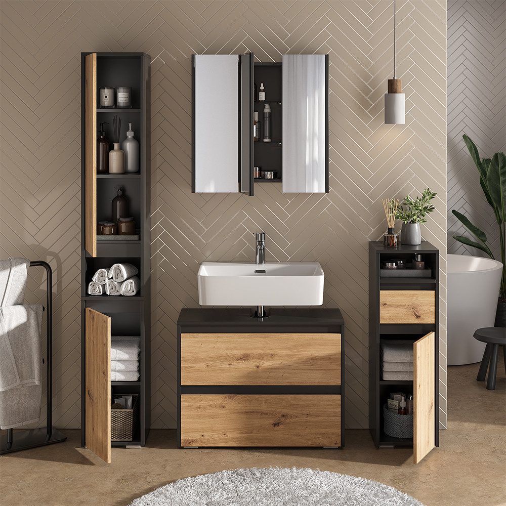 Vicco Waschbeckenunterschrank Majest, Anthrazit/Artisan, 80.1 x 62 cm mit 2 Schubladen (1-St) – Bild 5 von 5